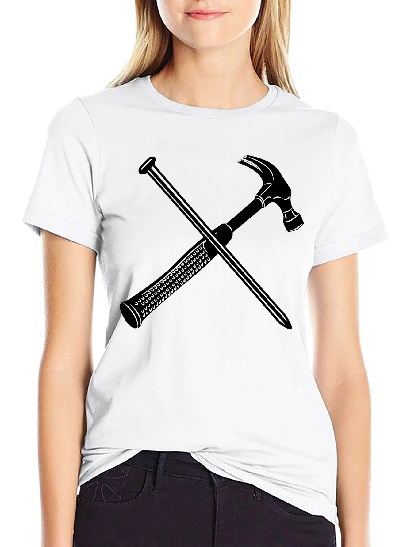 Hammer and Nail Graphic Tee - Black Crew Neck