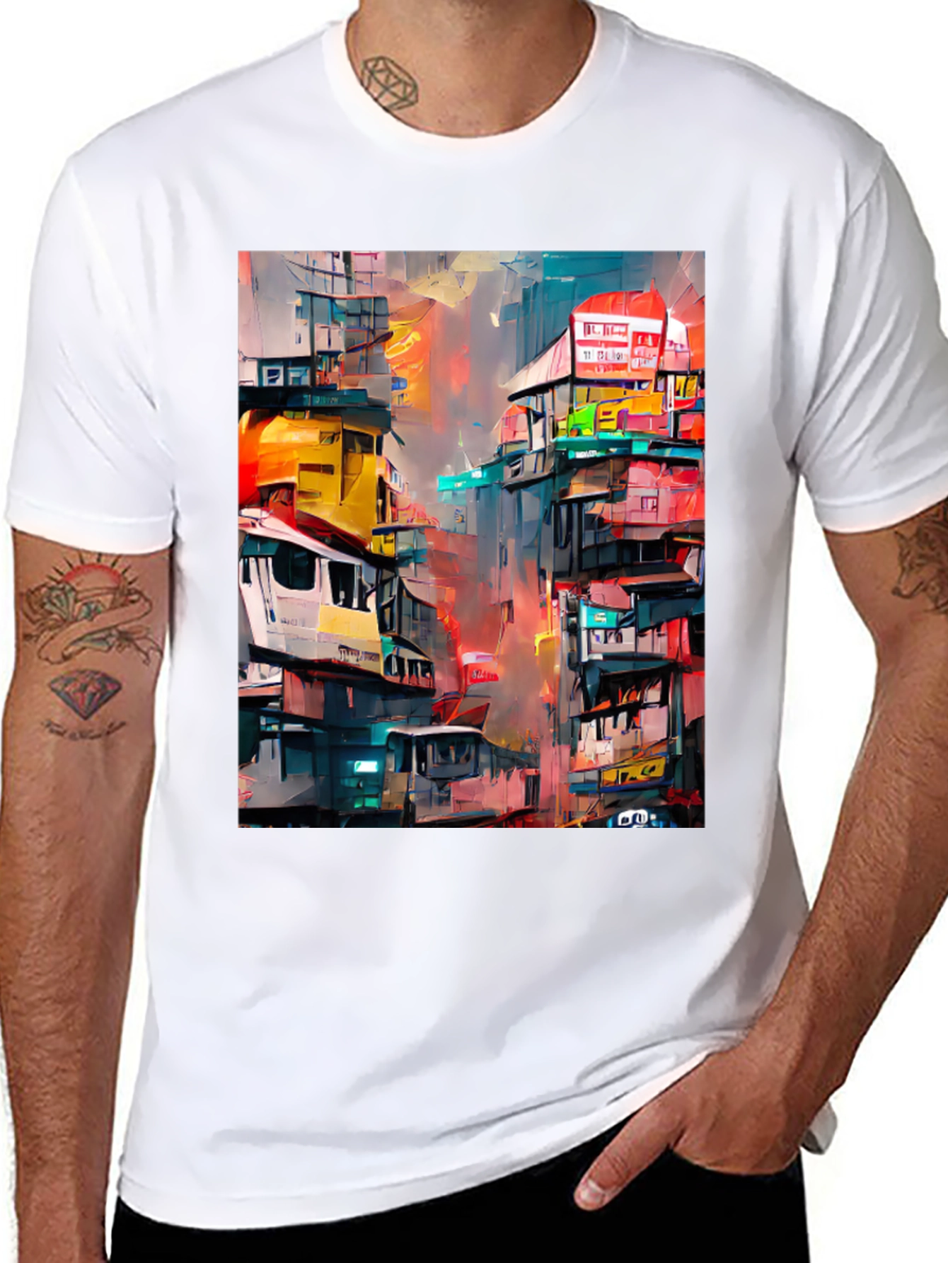 Urban Art T-Shirt - Vibrant Cityscape Design