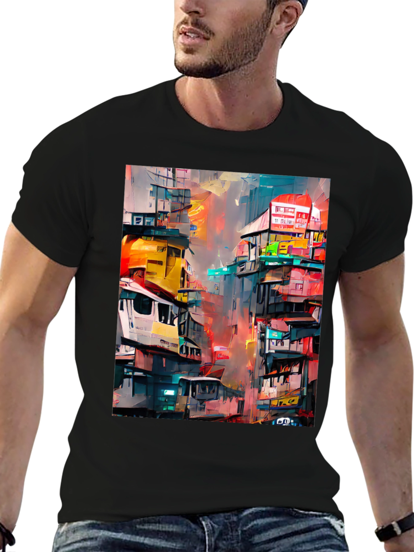 Urban Art T-Shirt - Vibrant Cityscape Design