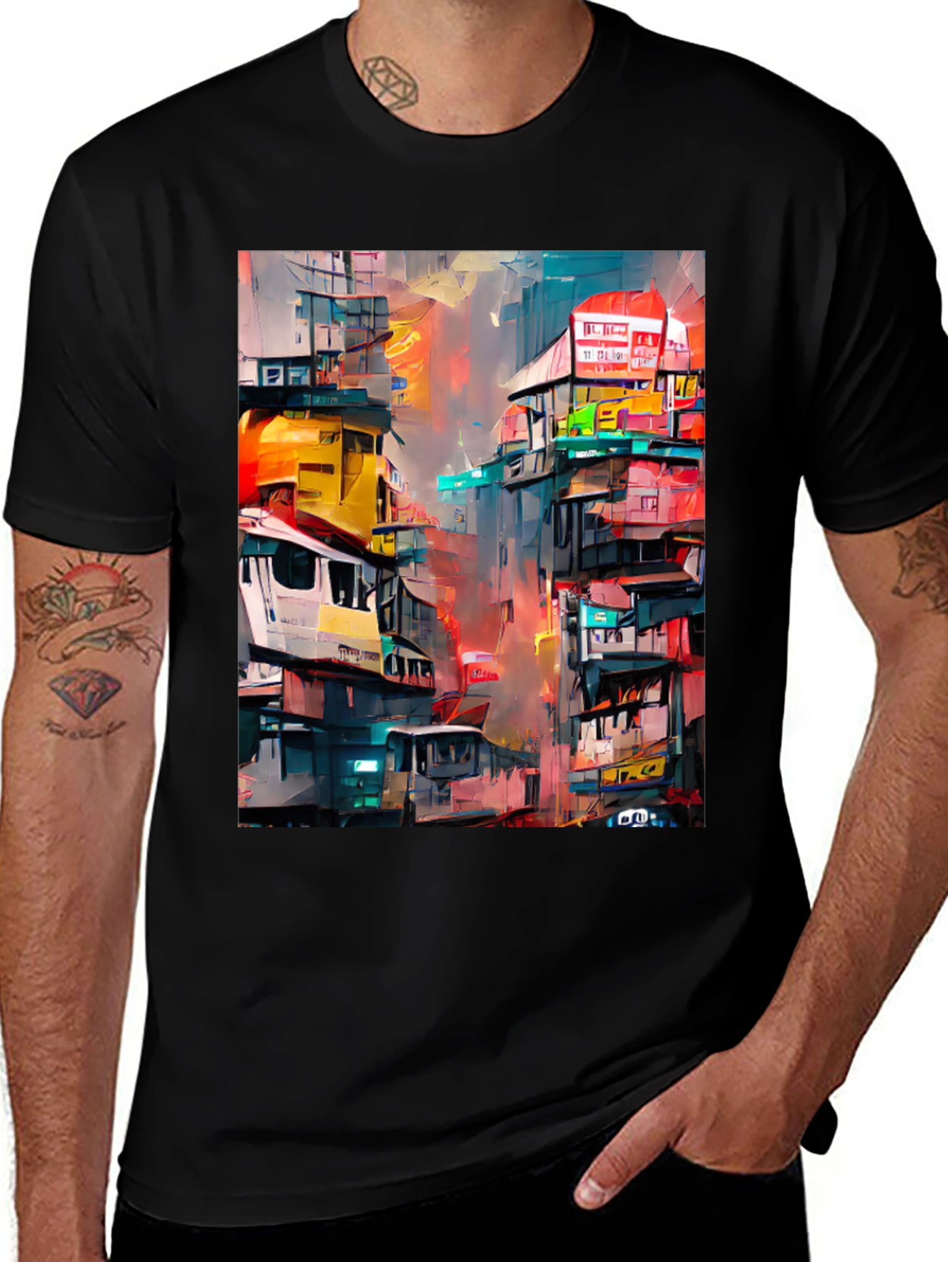 Urban Art T-Shirt - Vibrant Cityscape Design