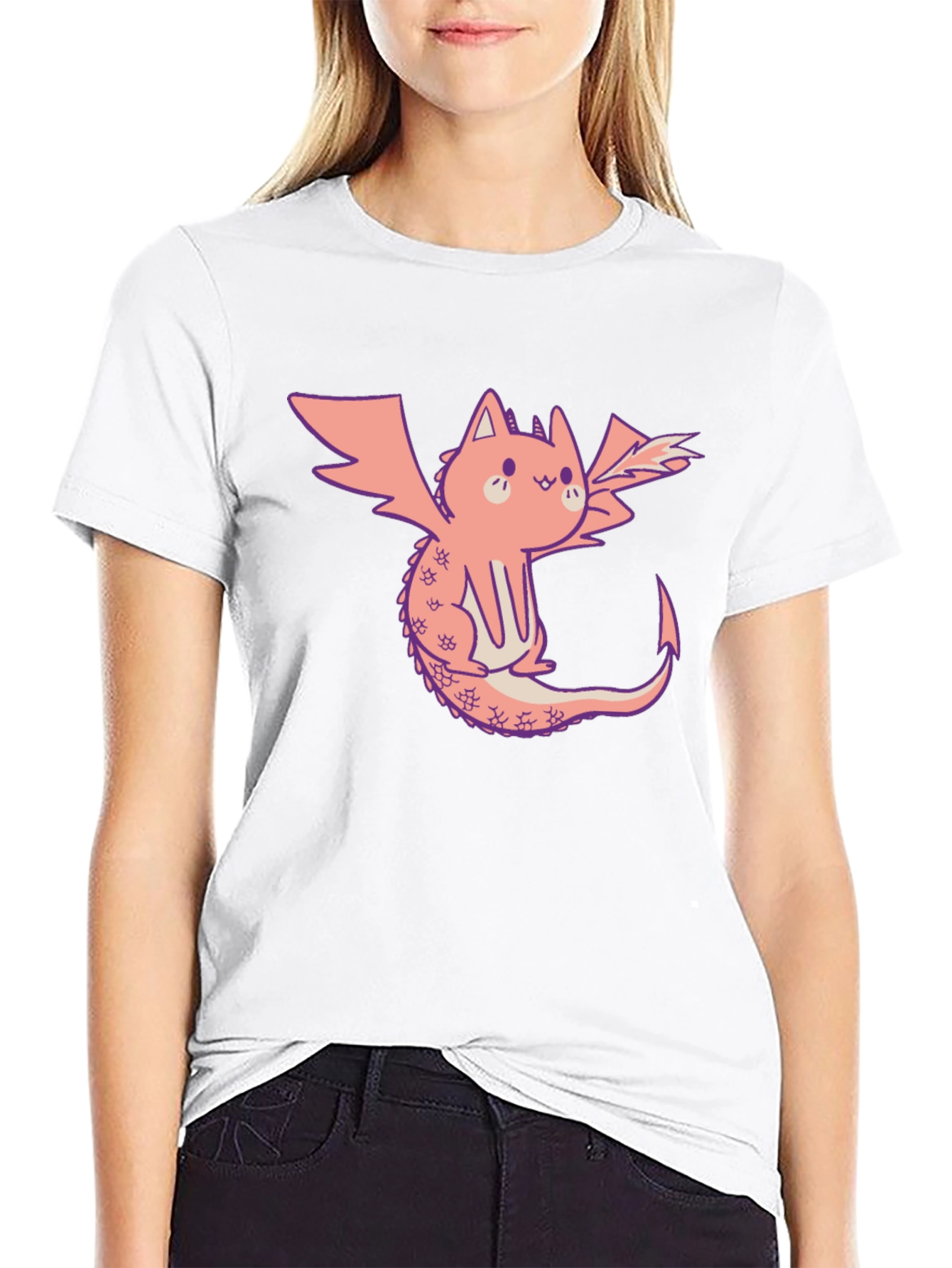 Dragon Cat Graphic Tee - Black Cotton T-Shirt