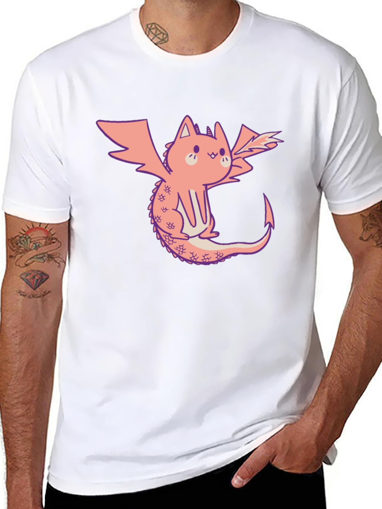 Dragon Cat Graphic Tee - Black Cotton T-Shirt