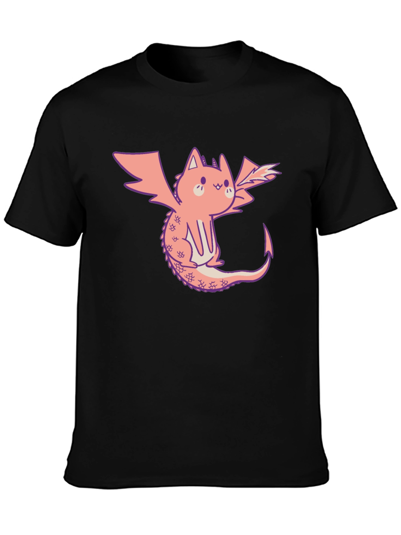 Dragon Cat Graphic Tee - Black Cotton T-Shirt