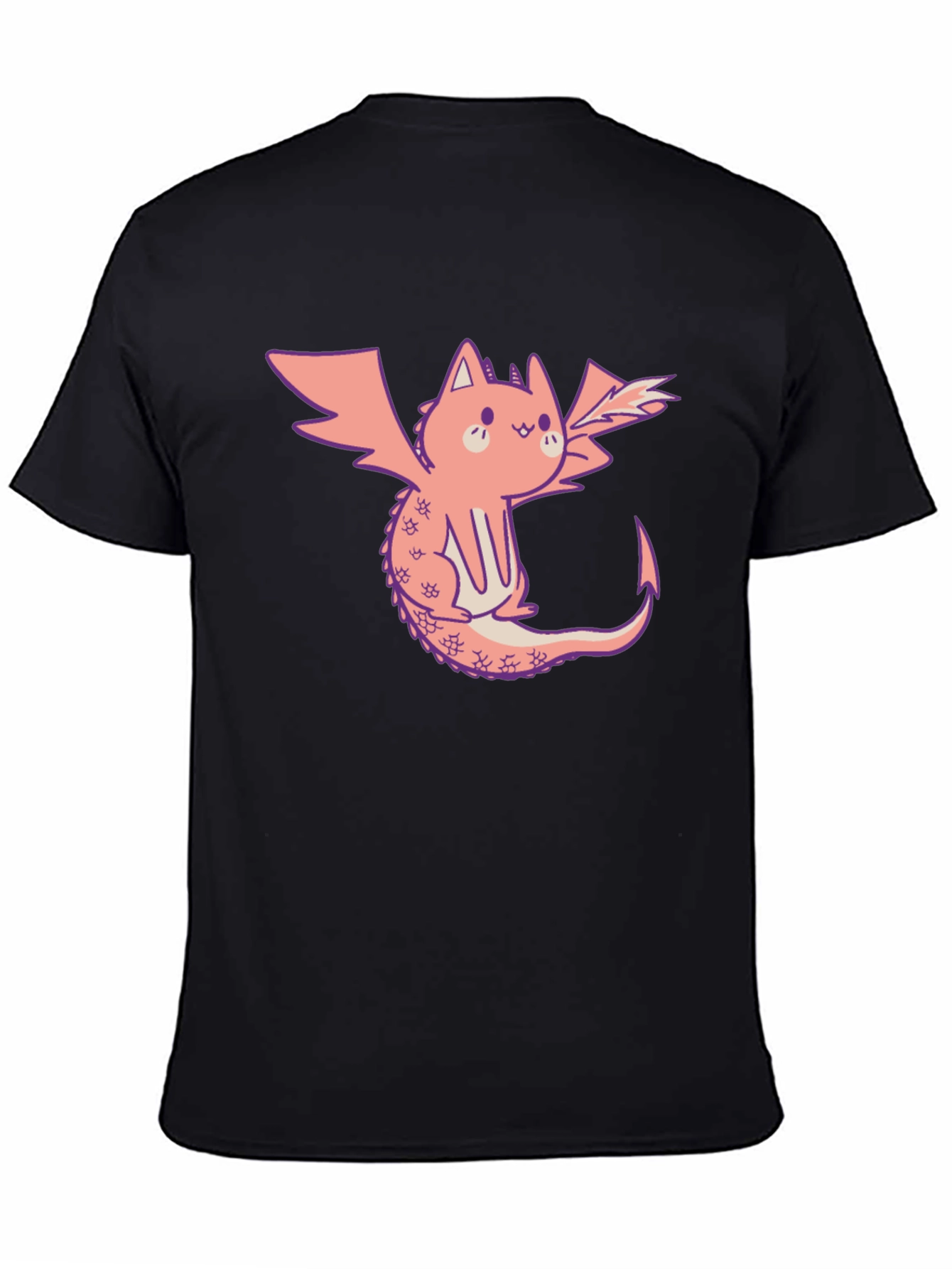 Dragon Cat Graphic Tee - Black Cotton T-Shirt