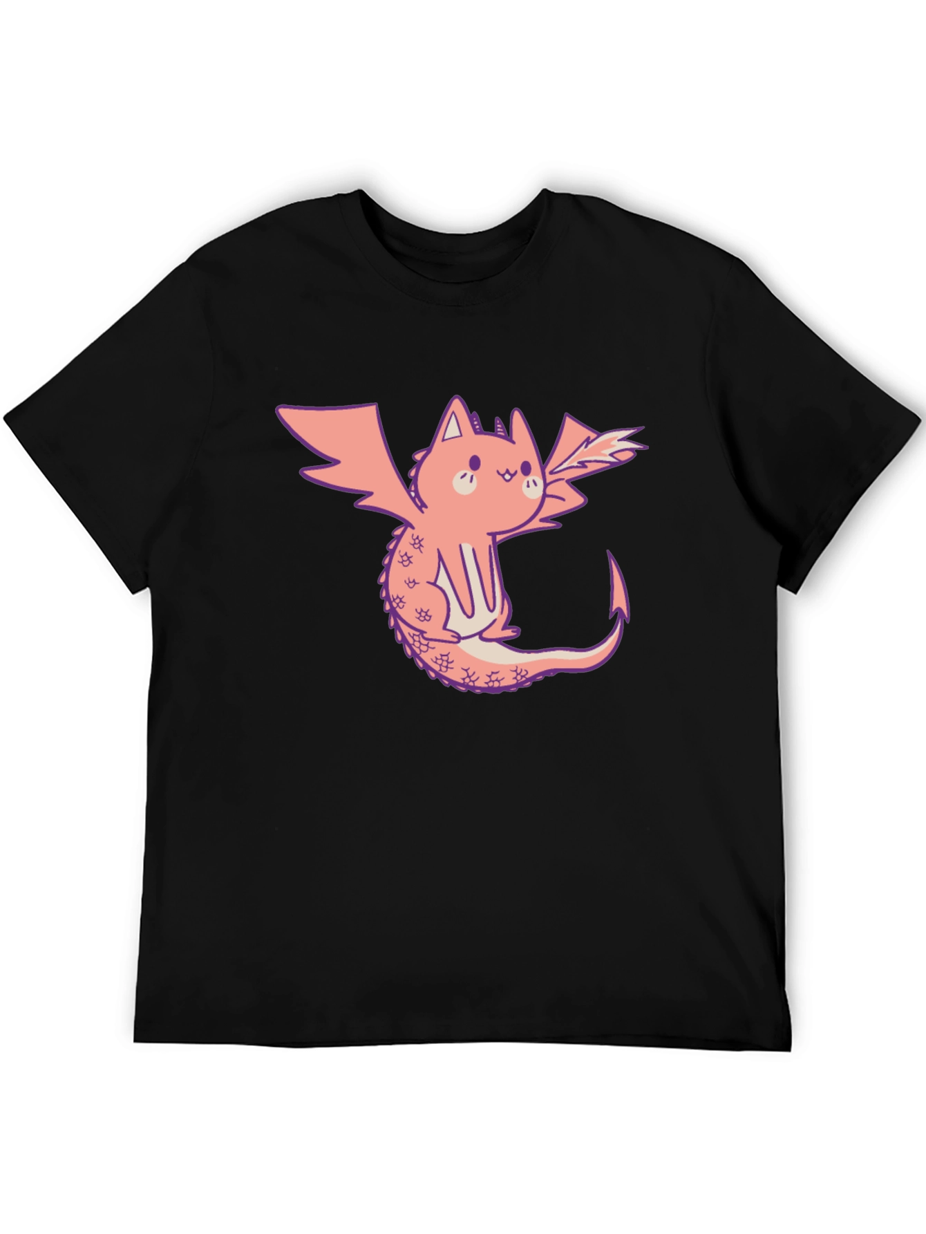Dragon Cat Graphic Tee - Black Cotton T-Shirt