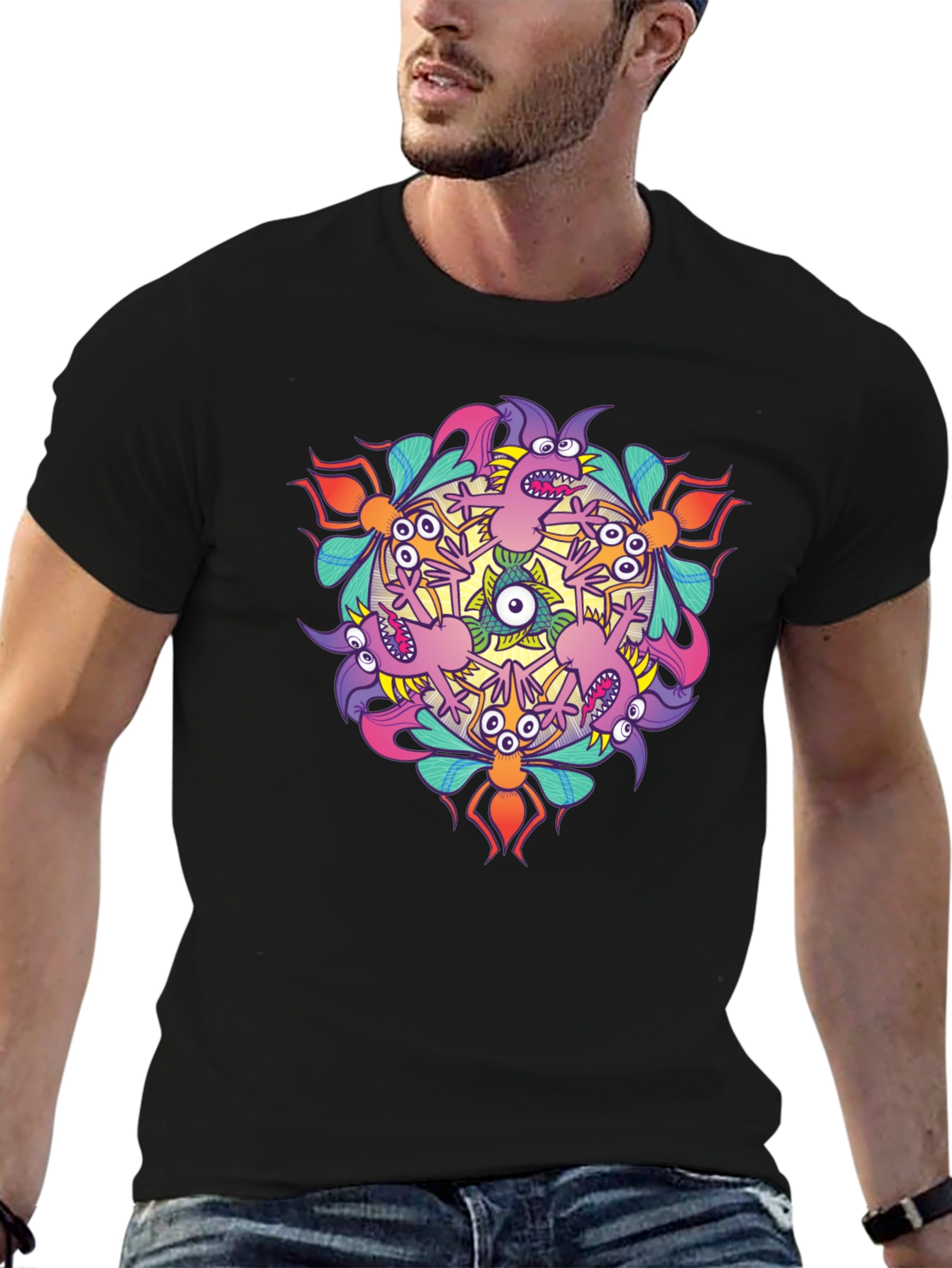 Monster Mandala Graphic Tee - Black