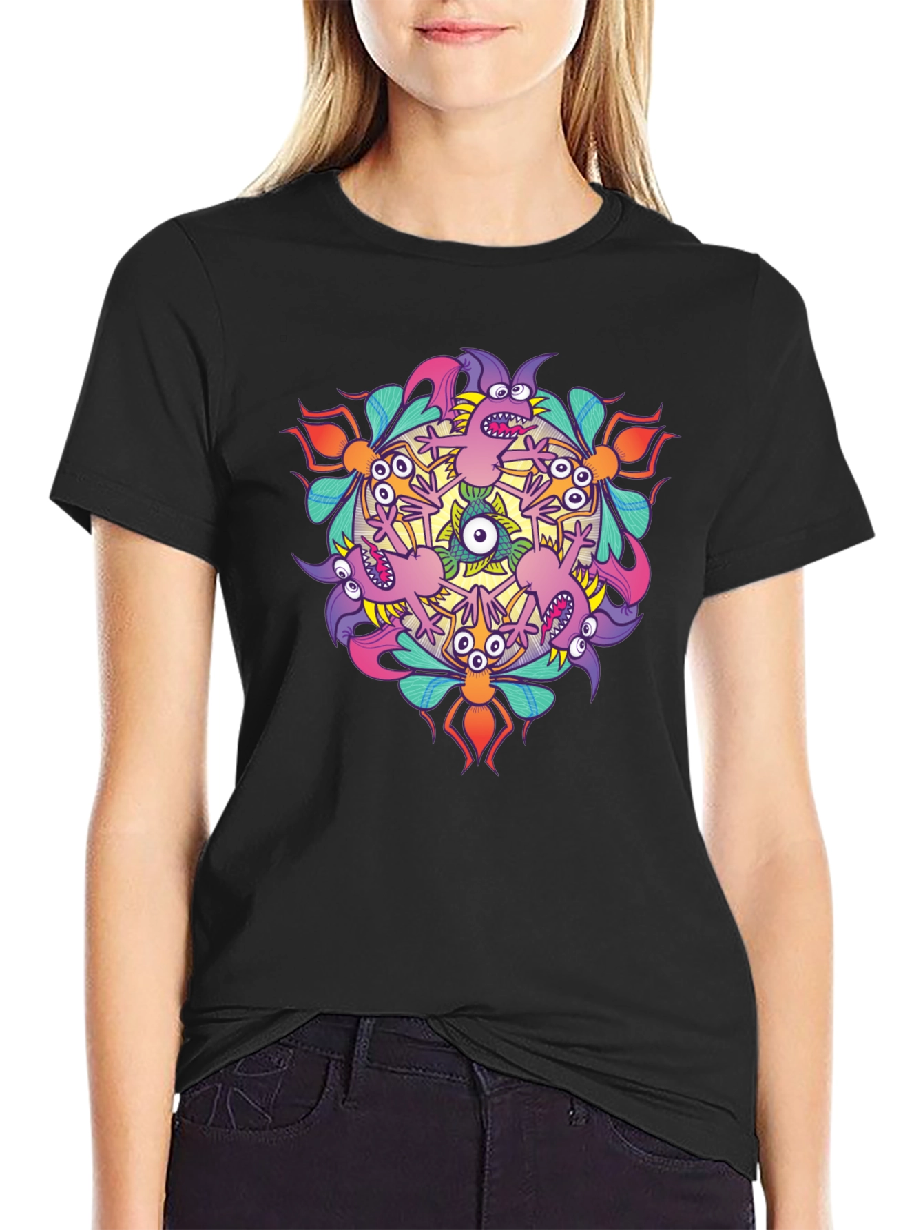 Monster Mandala Graphic Tee - Black