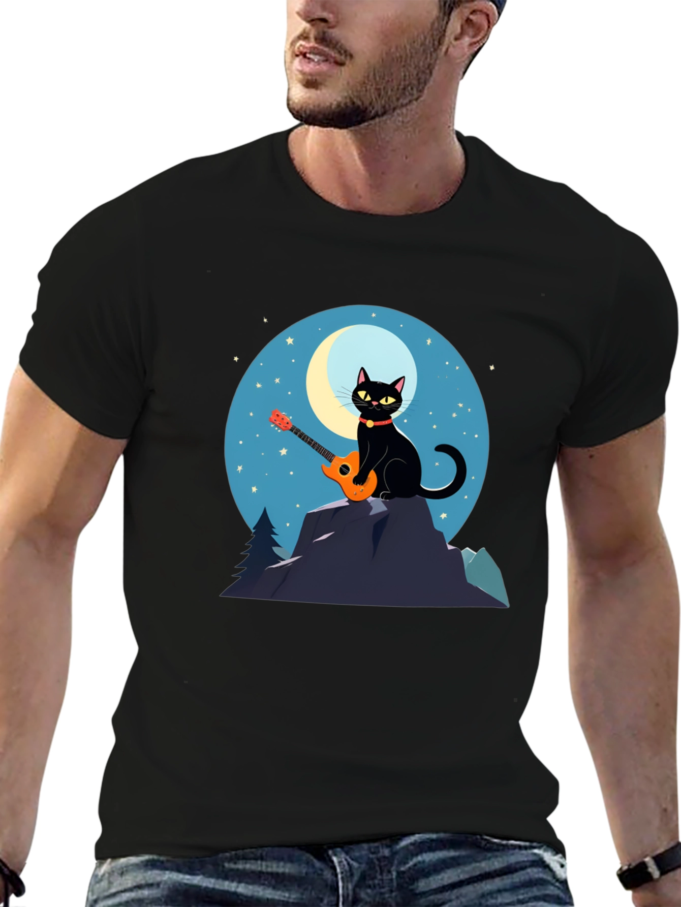 Cat Guitarist T-Shirt - Moonlit Serenade