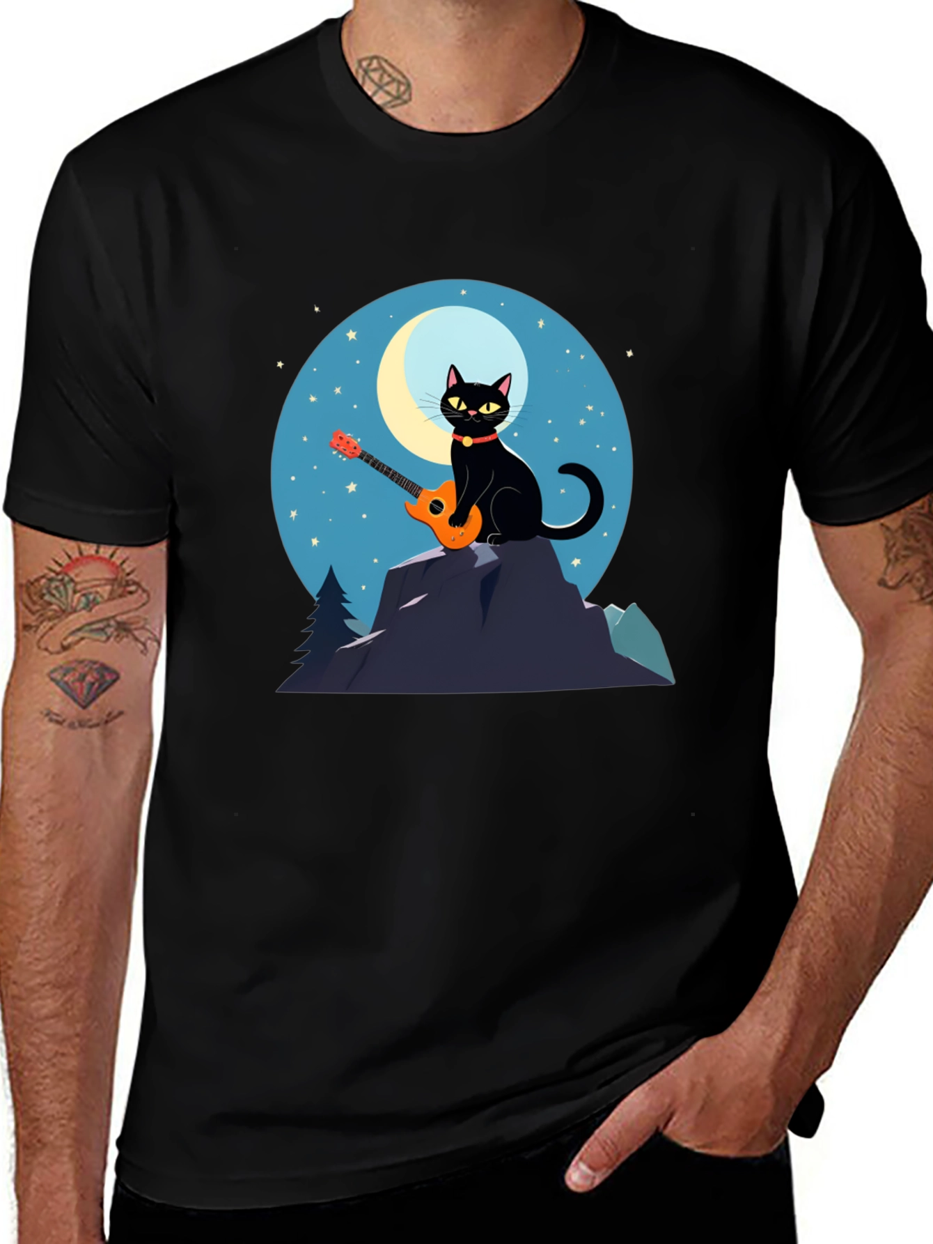 Cat Guitarist T-Shirt - Moonlit Serenade