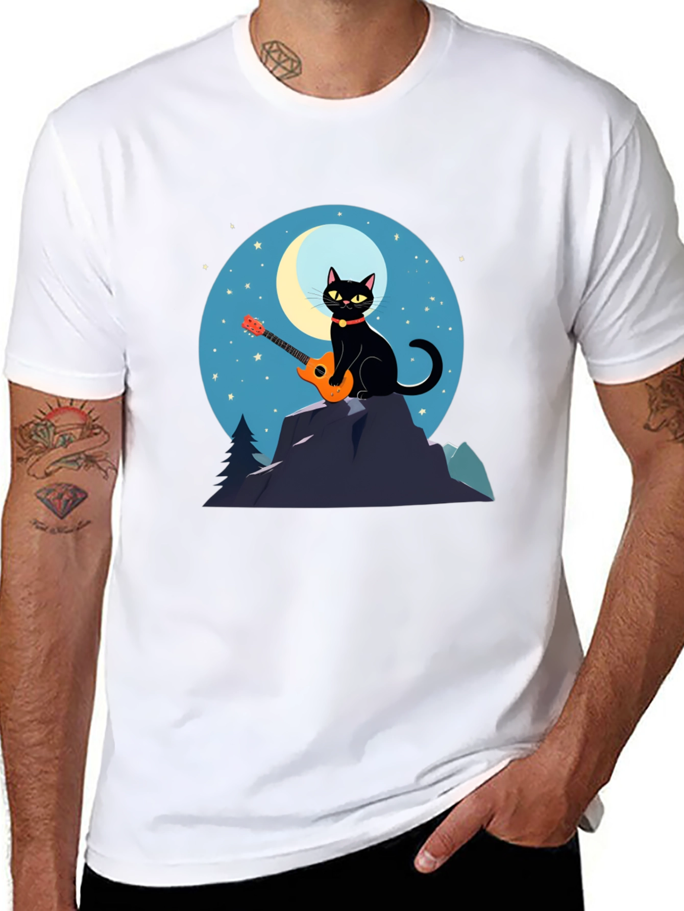 Cat Guitarist T-Shirt - Moonlit Serenade