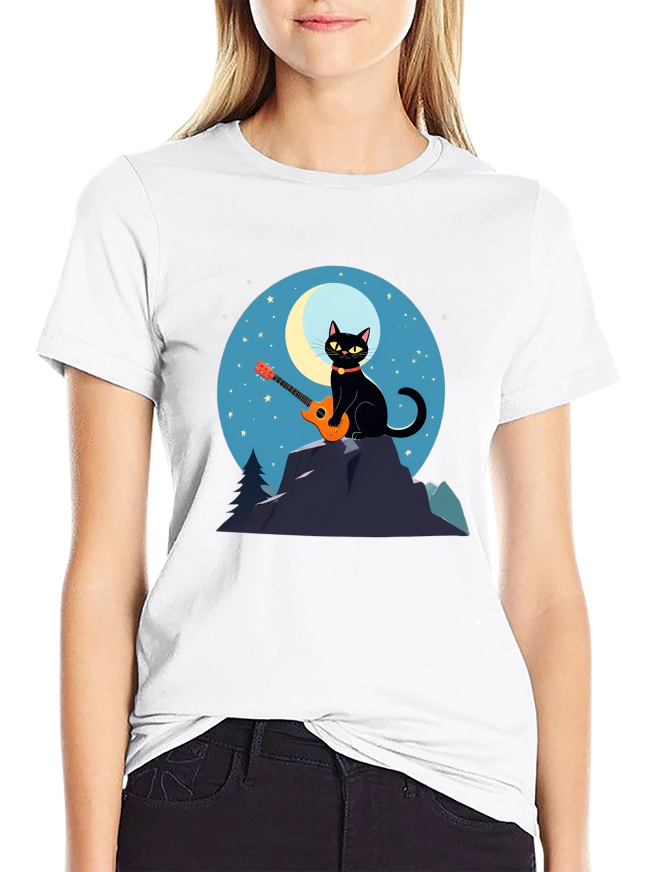 Cat Guitarist T-Shirt - Moonlit Serenade