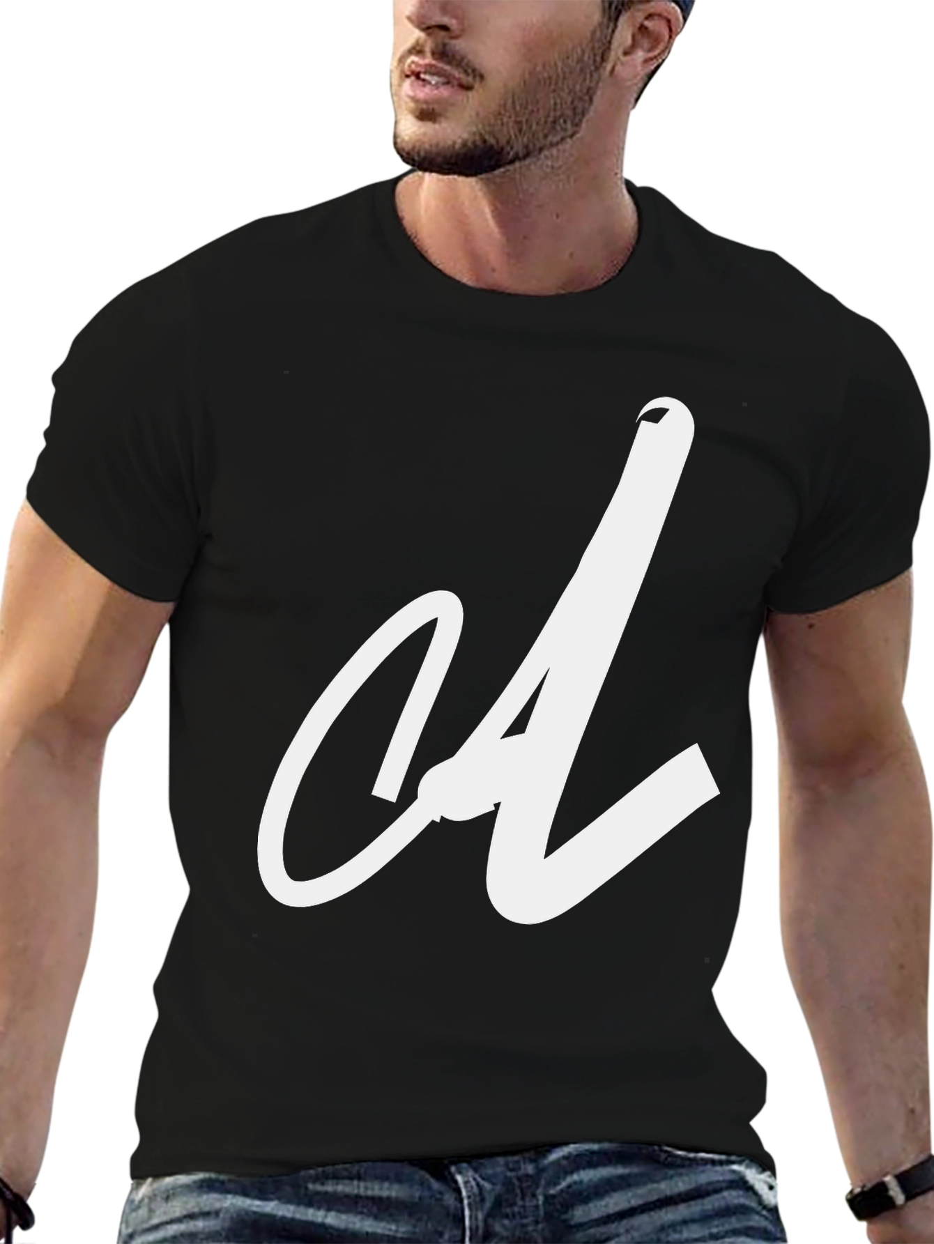 Black T-Shirt with White Letter Graphic