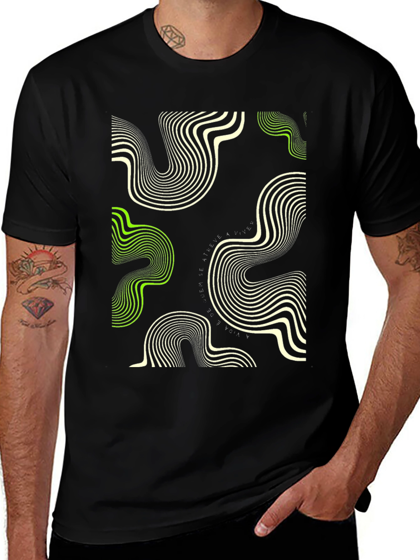 Abstract Wave Pattern Black T-Shirt