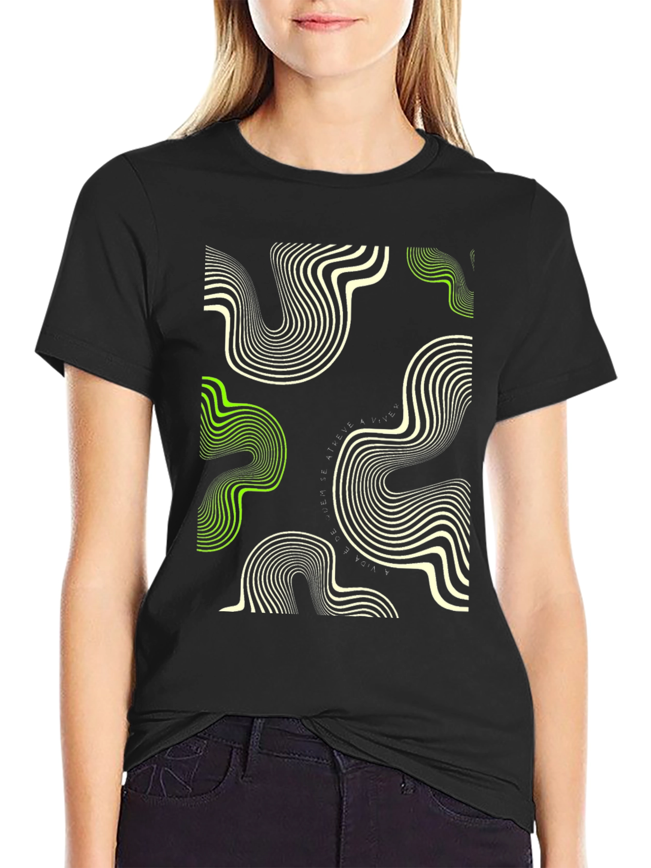 Abstract Wave Pattern Black T-Shirt
