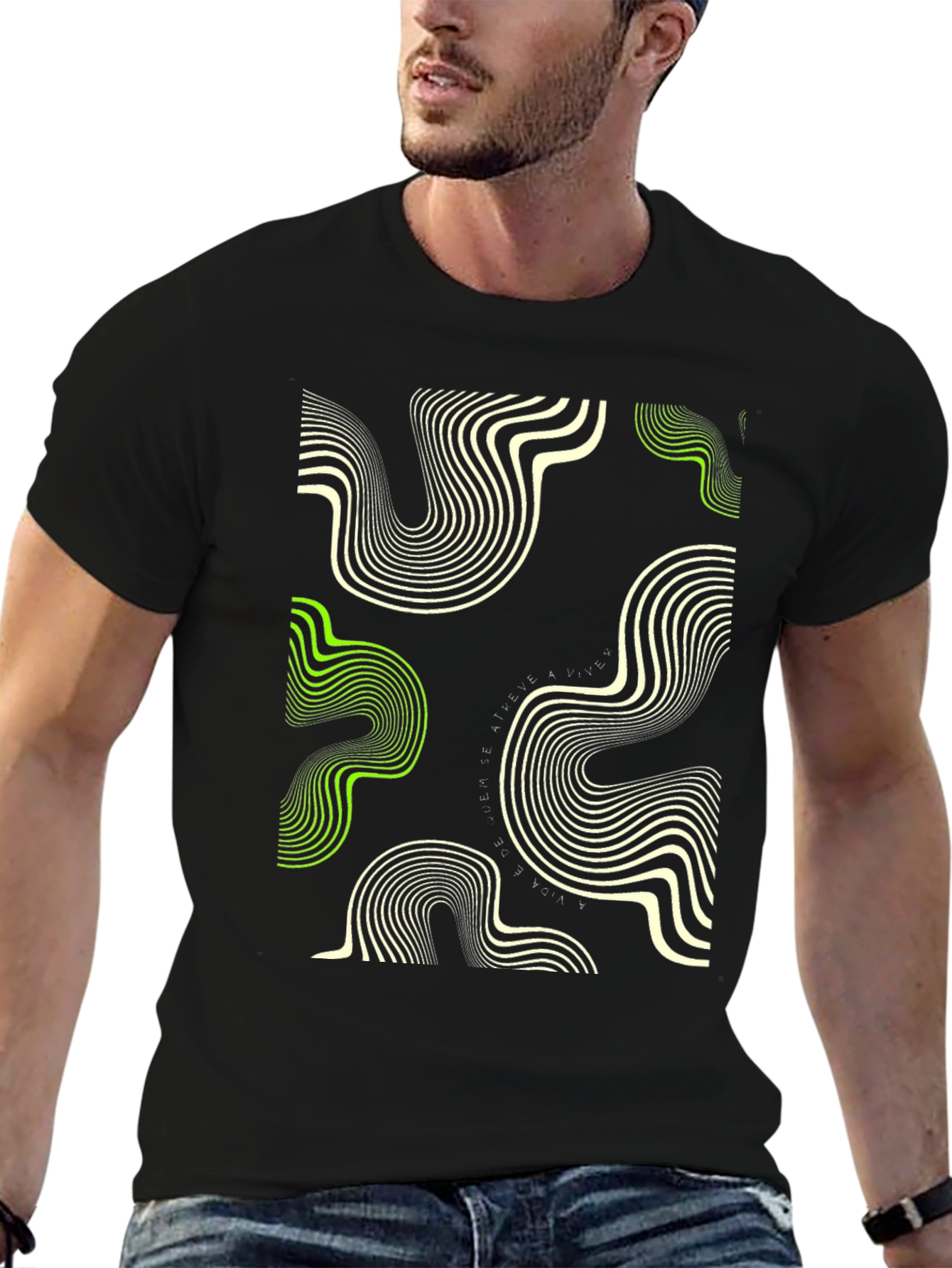 Abstract Wave Pattern Black T-Shirt