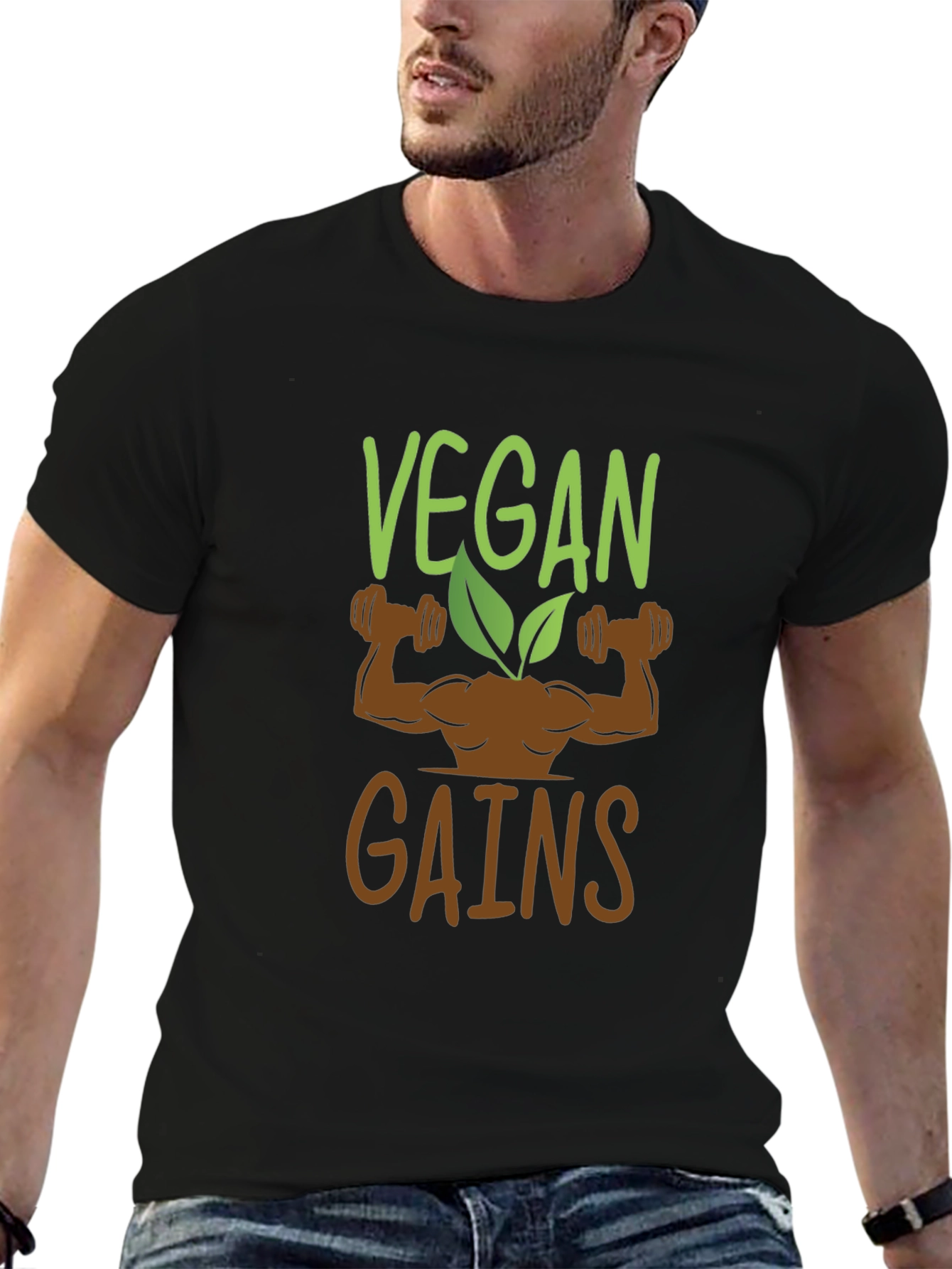 Vegan Gains Graphic T-Shirt - Black