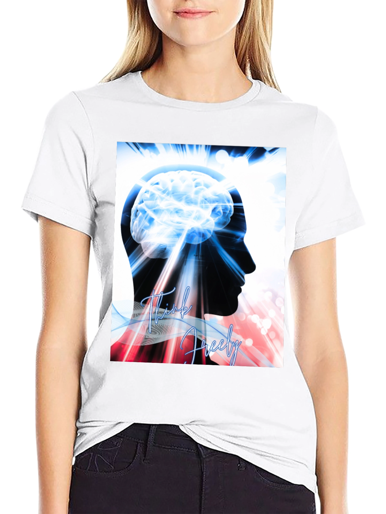 Think Freely Brain Graphic T-Shirt - Black