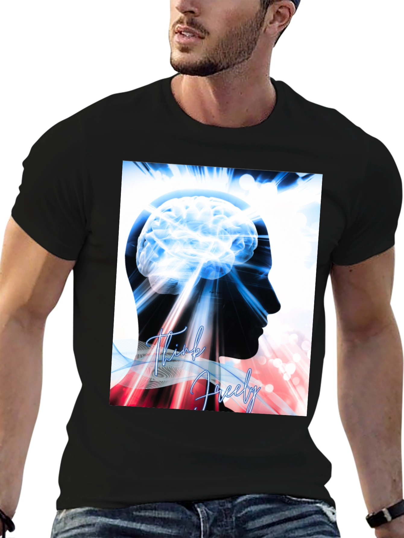 Think Freely Brain Graphic T-Shirt - Black