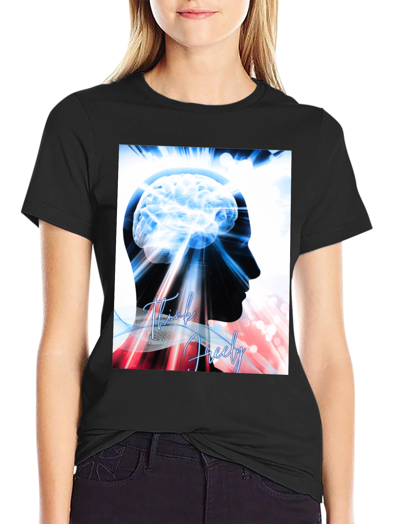 Think Freely Brain Graphic T-Shirt - Black