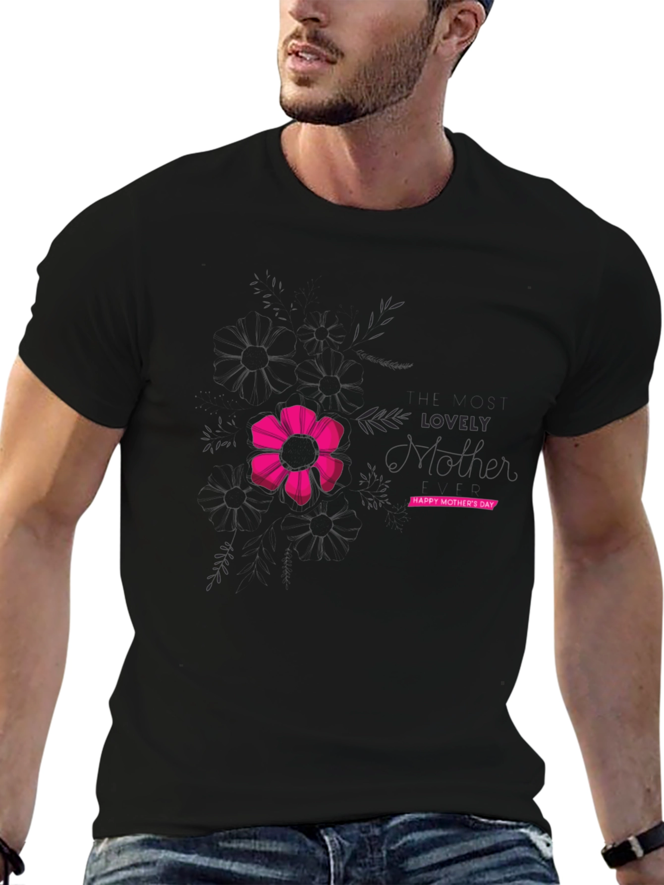 Lovely Mothers Day Black Graphic T-Shirt