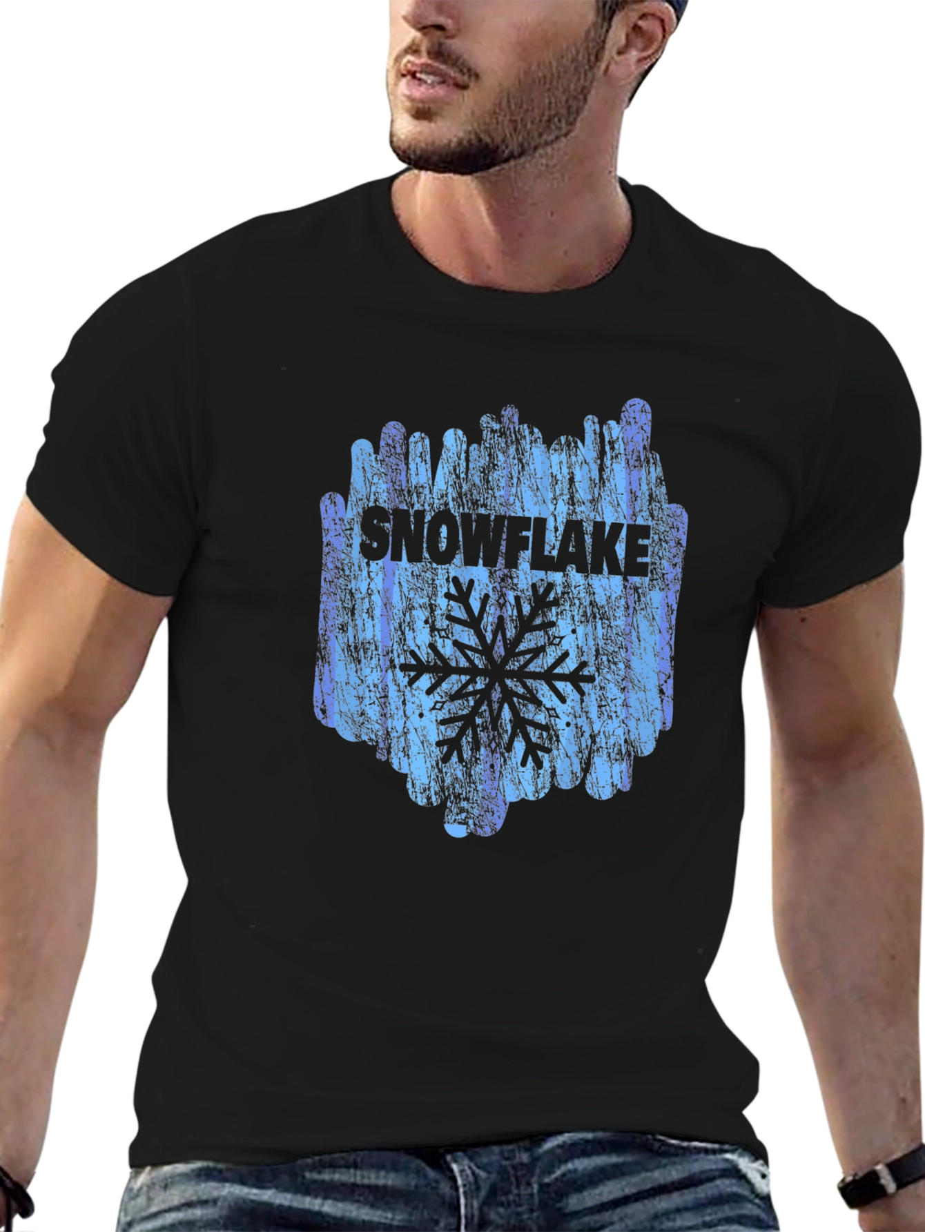 Snowflake Graphic Print Black T-Shirt