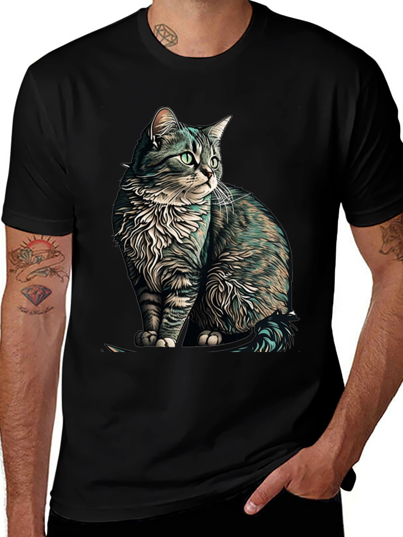 Cat Graphic Black T-Shirt