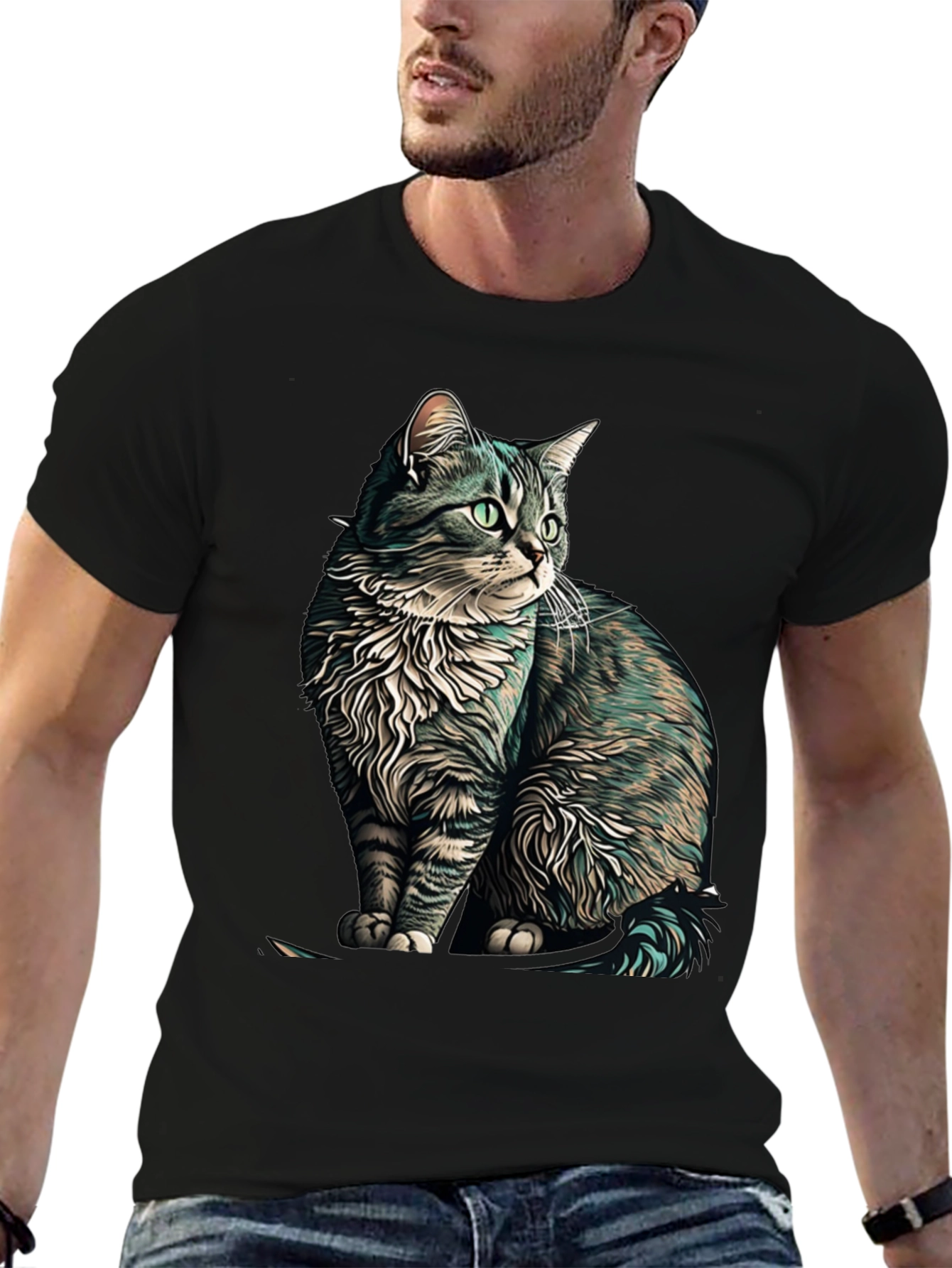 Cat Graphic Black T-Shirt