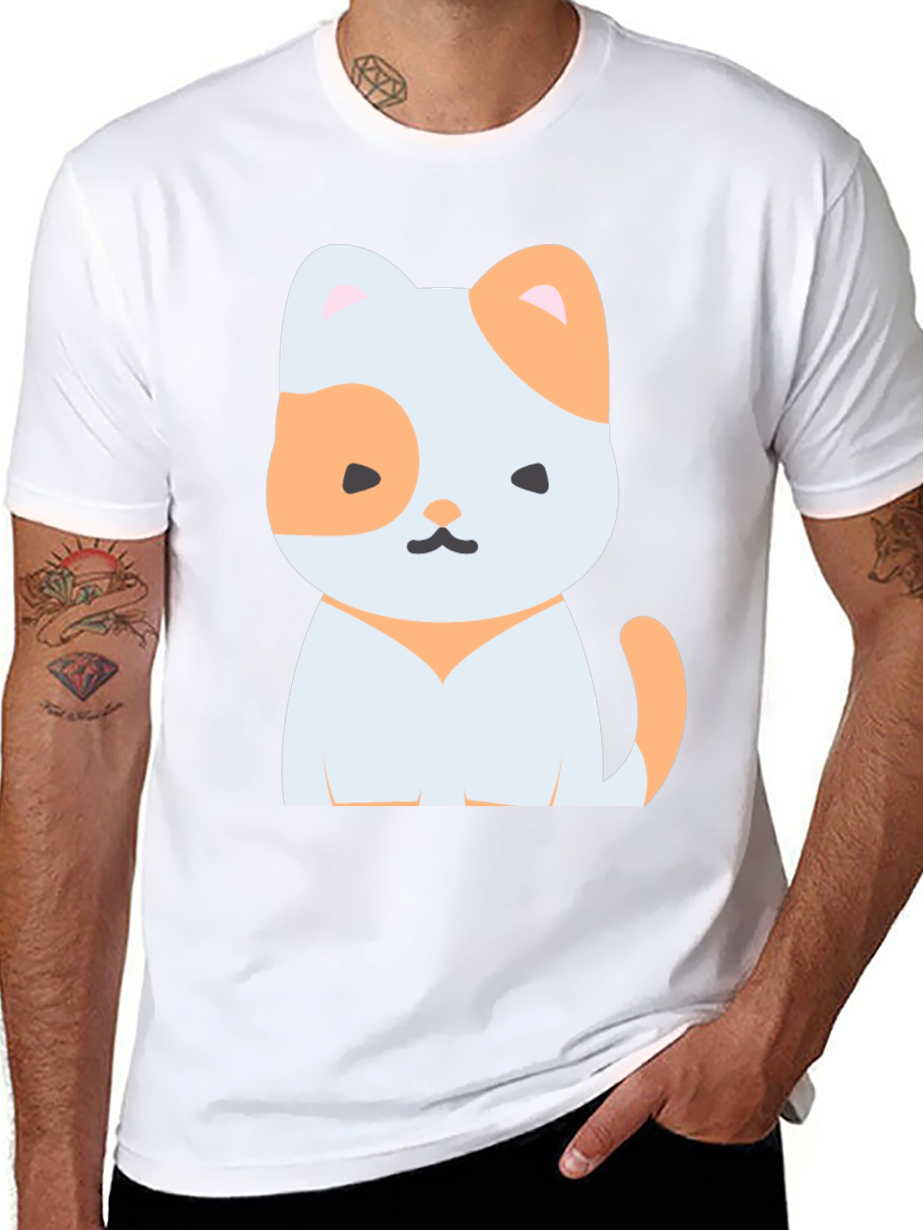 Cute Cartoon Cat Graphic Tee - Unisex Black T-Shirt