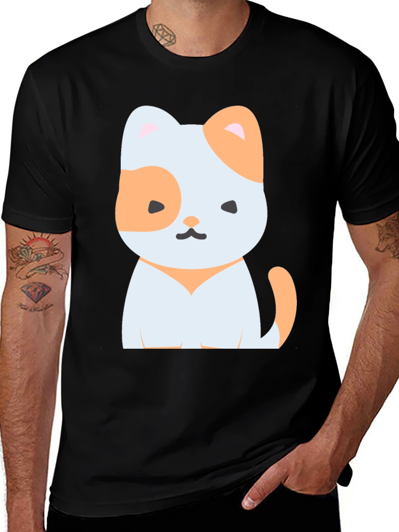 Cute Cartoon Cat Graphic Tee - Unisex Black T-Shirt