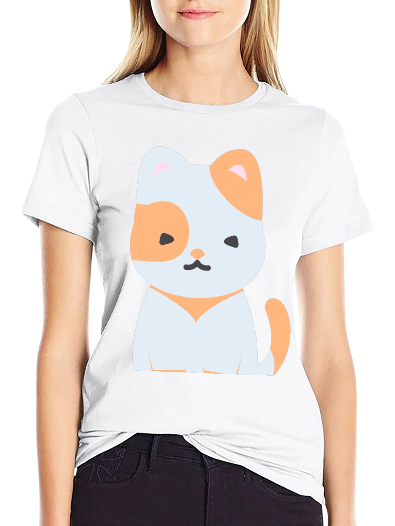 Cute Cartoon Cat Graphic Tee - Unisex Black T-Shirt