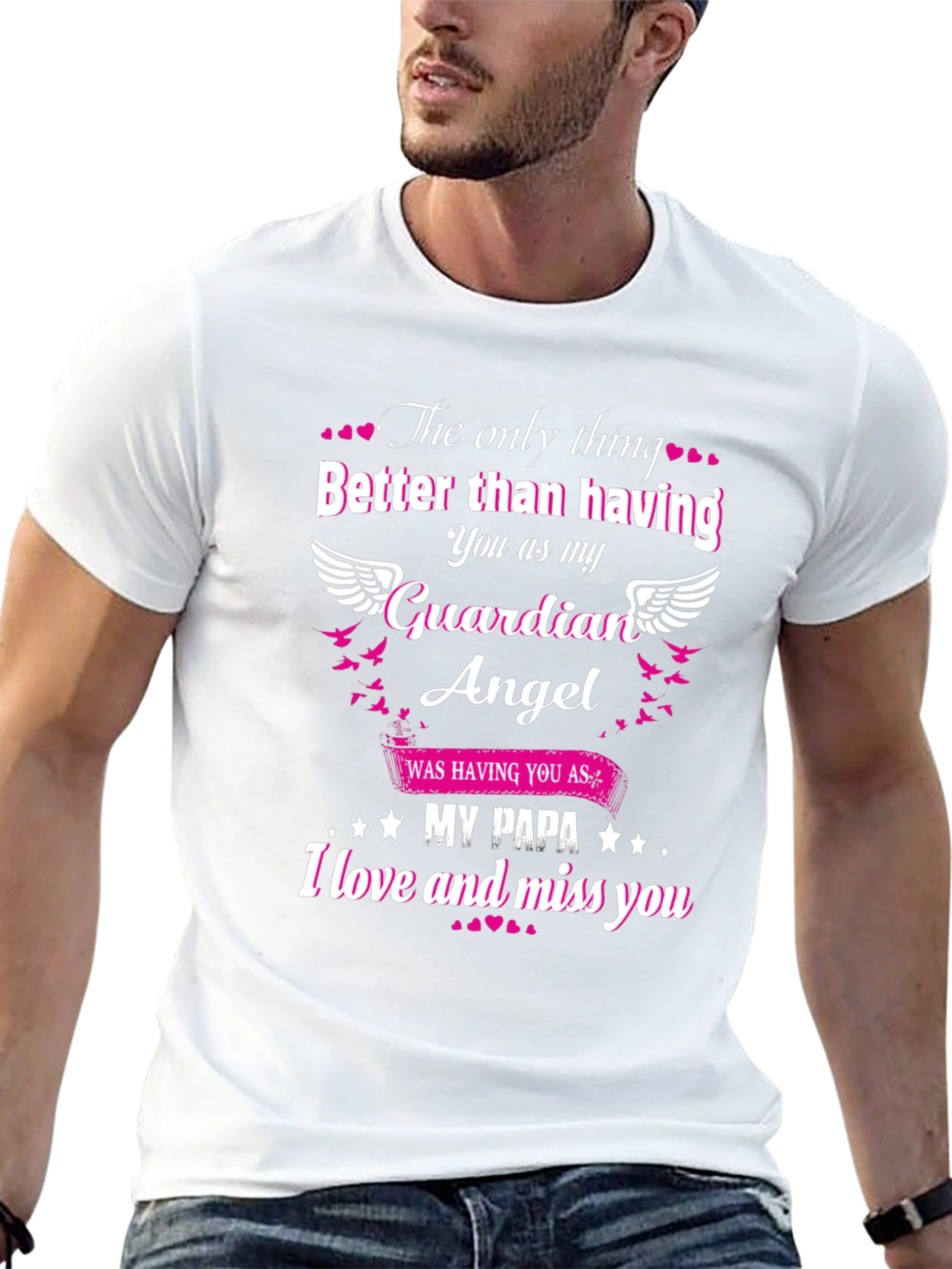 Guardian Angel Papa T-Shirt Memorial Remembrance