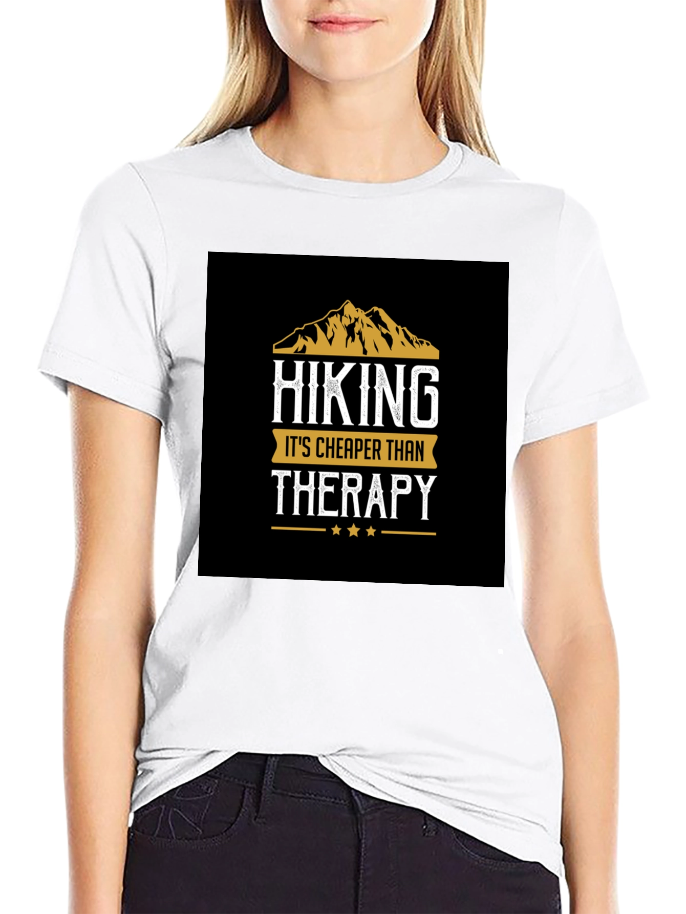 Hiking Cheaper Than Therapy Black T-Shirt