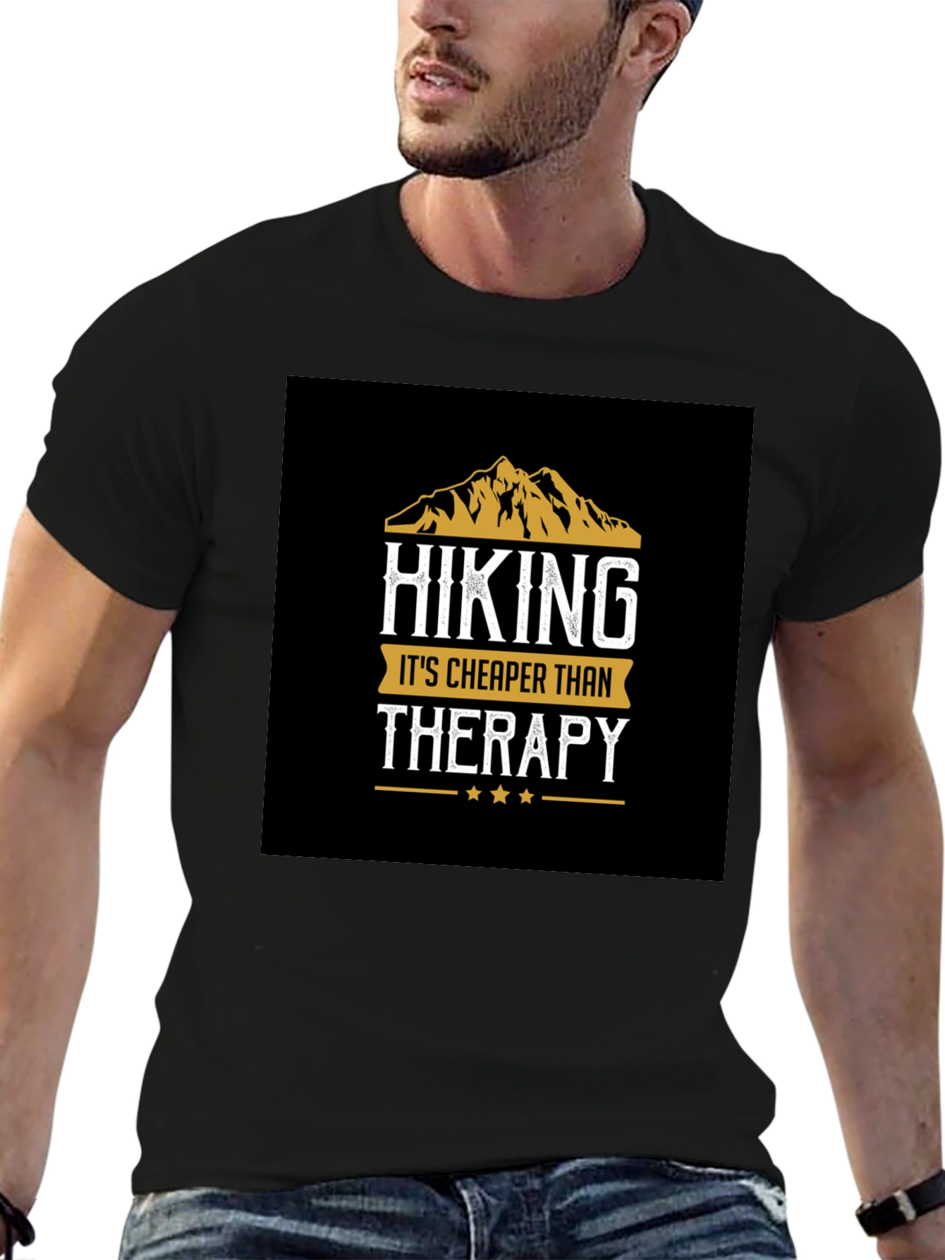 Hiking Cheaper Than Therapy Black T-Shirt