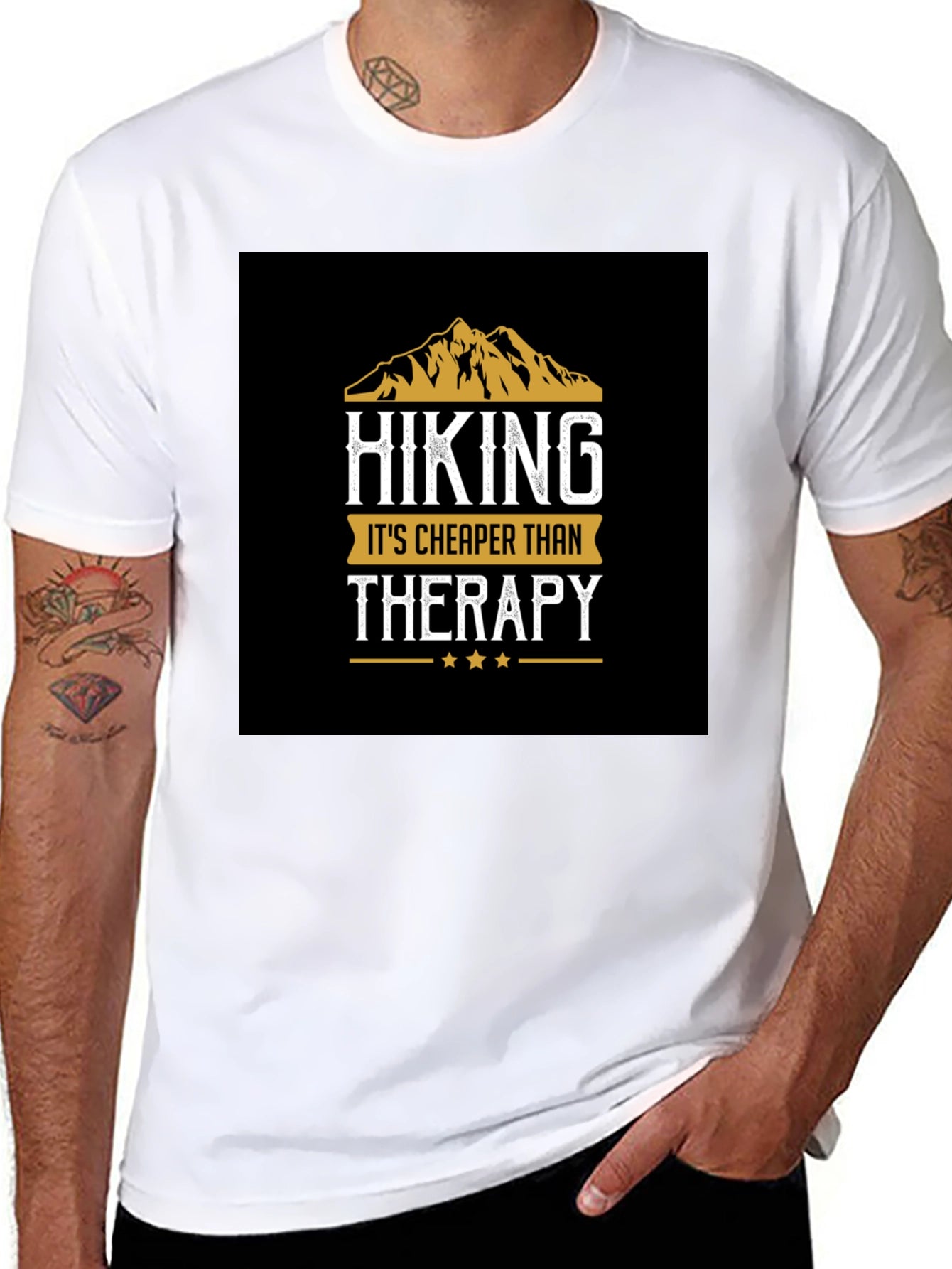 Hiking Cheaper Than Therapy Black T-Shirt