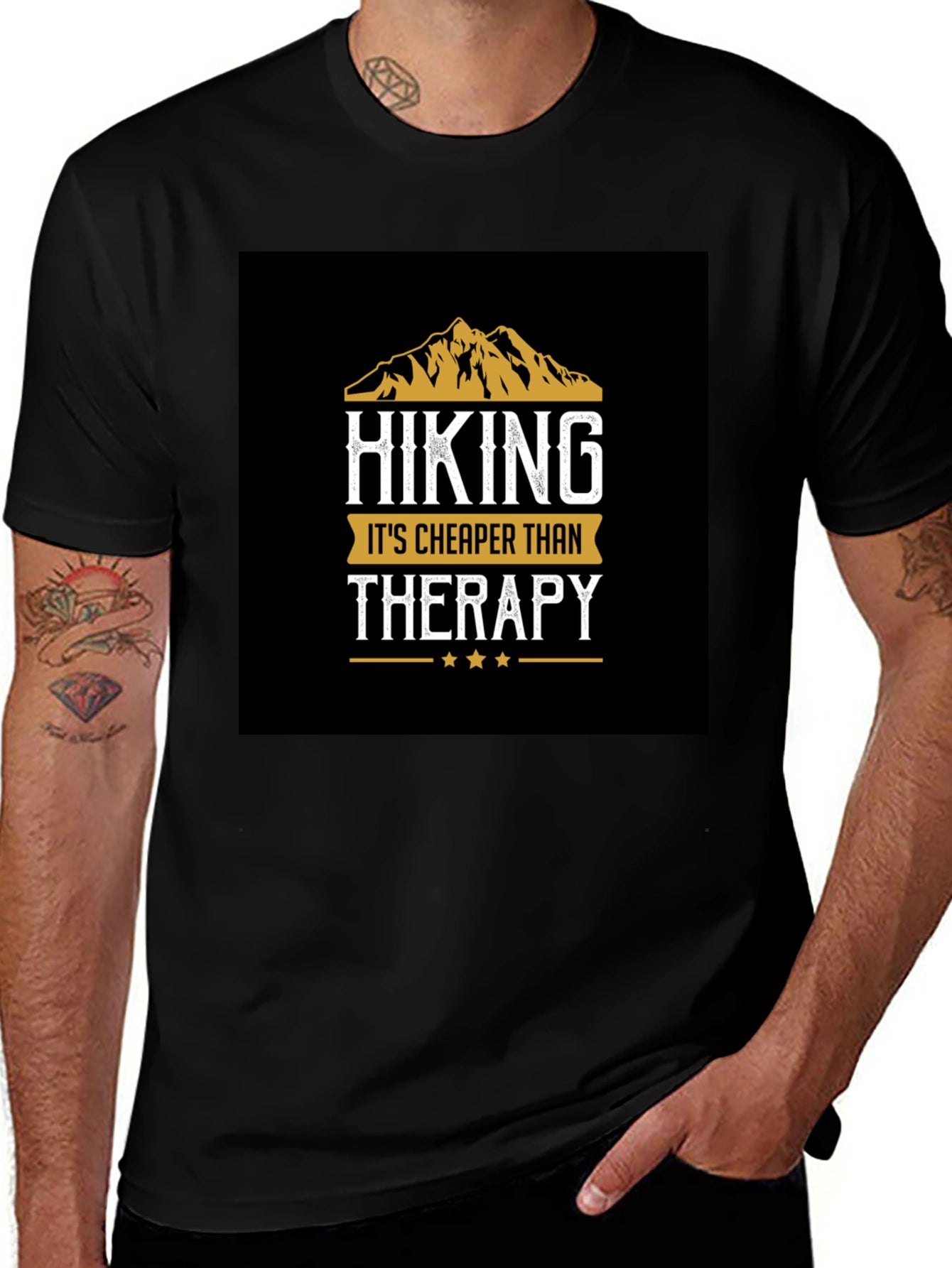 Hiking Cheaper Than Therapy Black T-Shirt