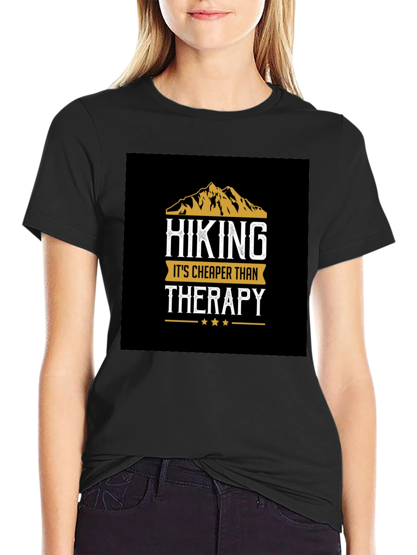 Hiking Cheaper Than Therapy Black T-Shirt
