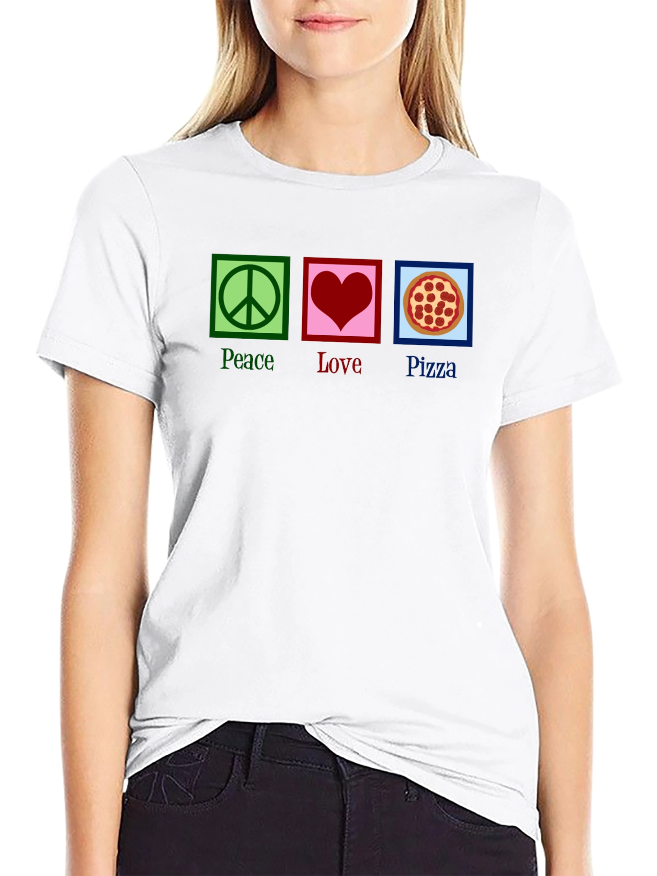 Peace Love Pizza Graphic Tee - Black Cotton T-Shirt