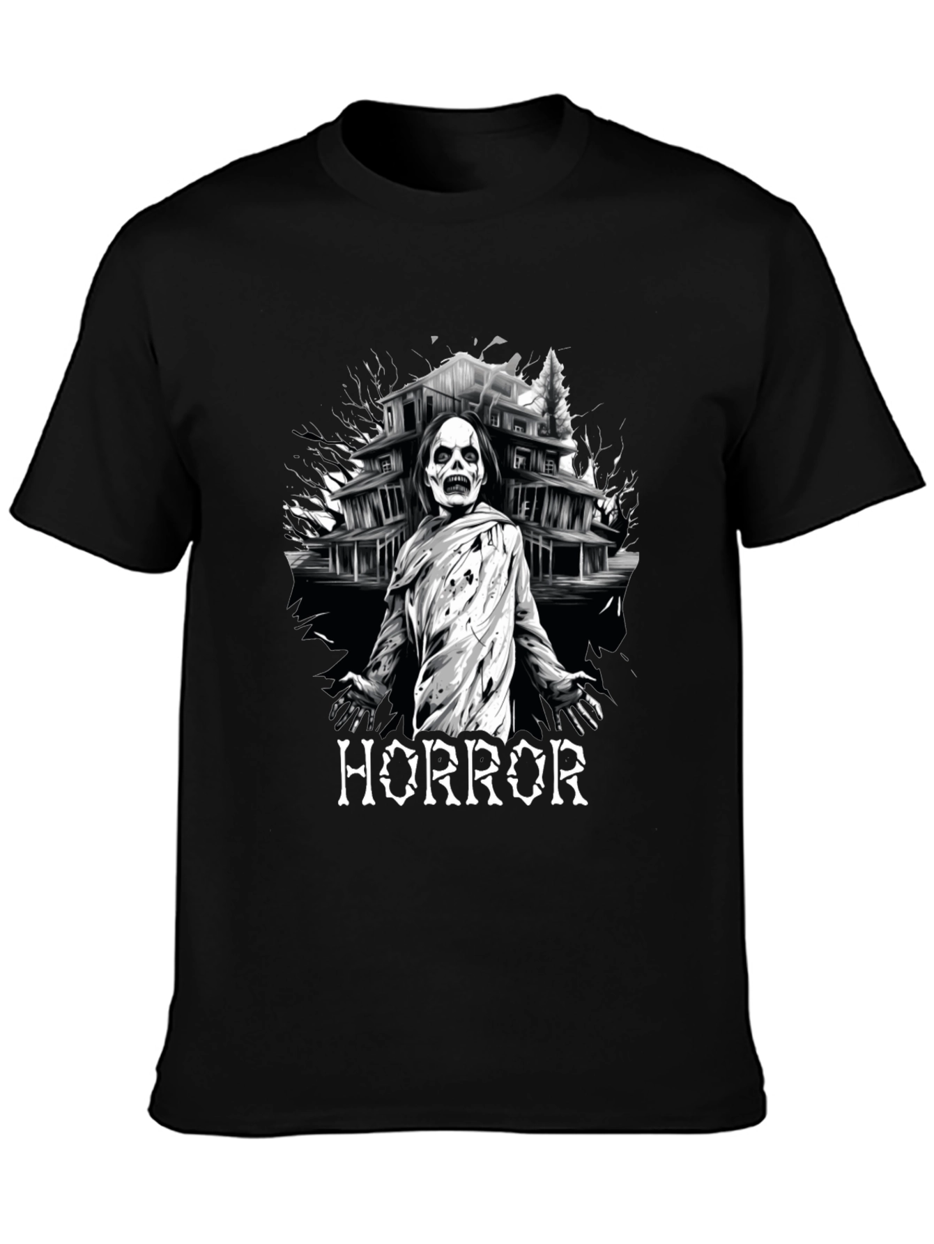 Horror Mansion Graphic Tee - Spooky Design