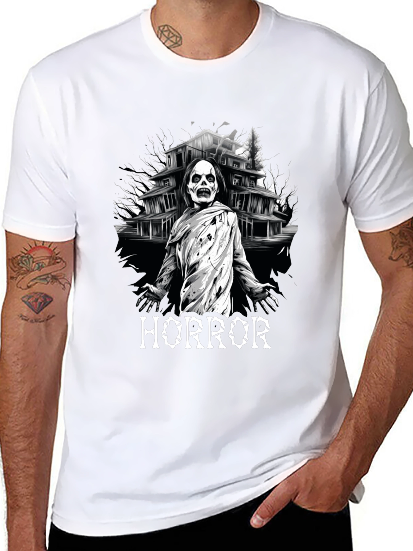 Horror Mansion Graphic Tee - Spooky Design