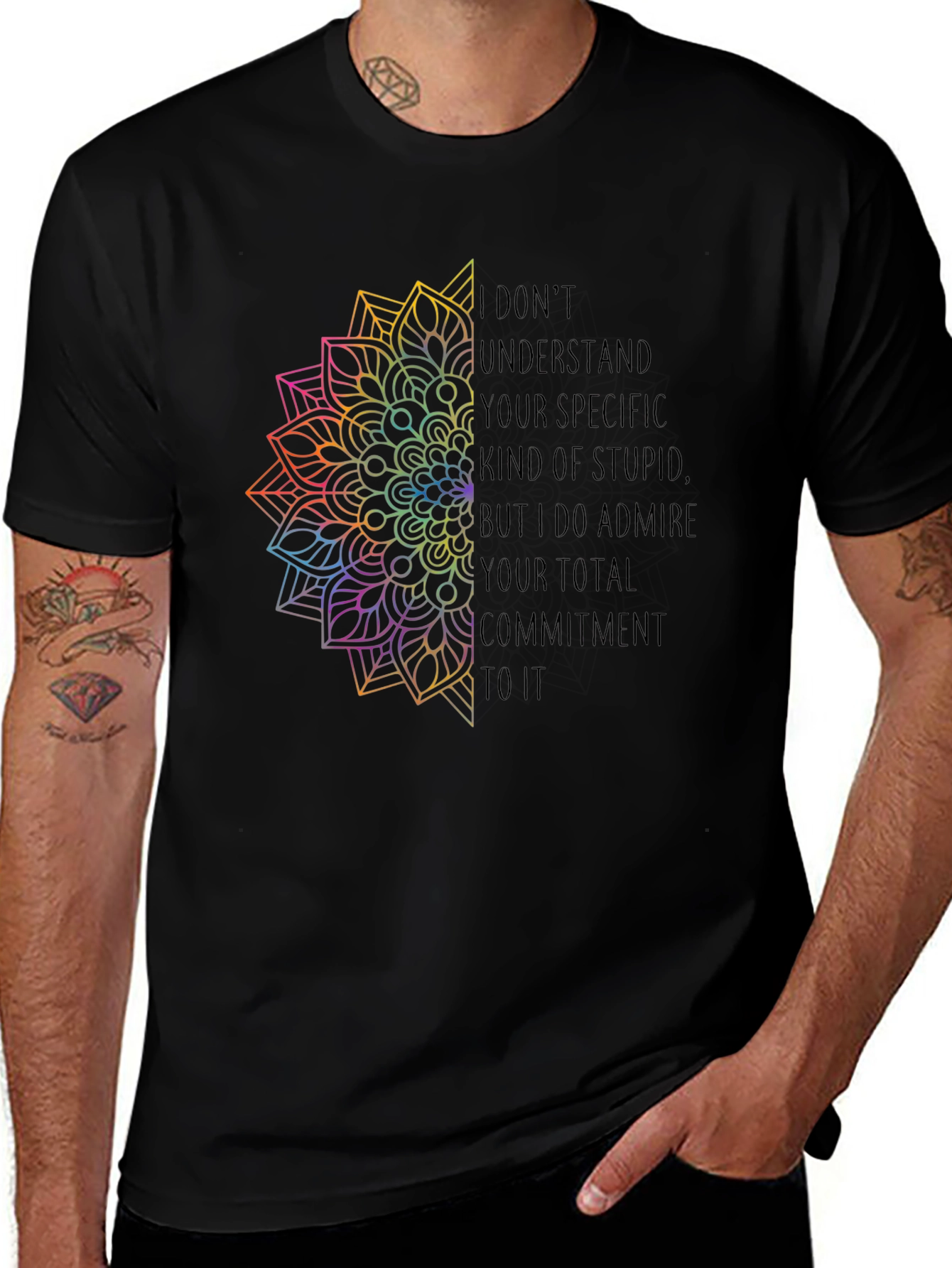 Commitment T-Shirt - Unique Rainbow Mandala Graphic Tee