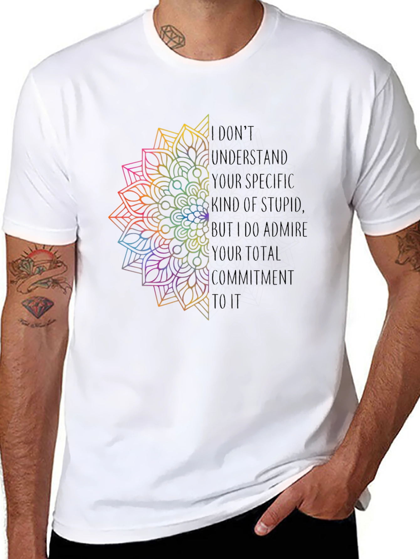 Commitment T-Shirt - Unique Rainbow Mandala Graphic Tee