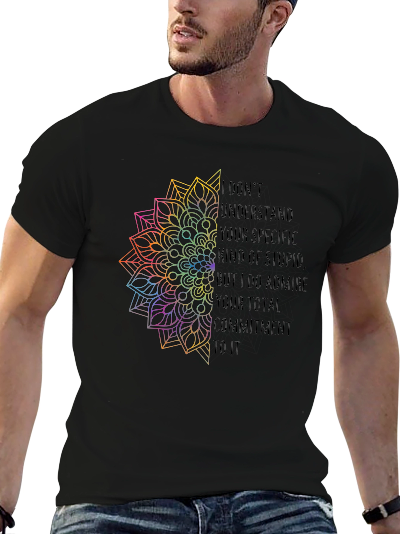 Commitment T-Shirt - Unique Rainbow Mandala Graphic Tee