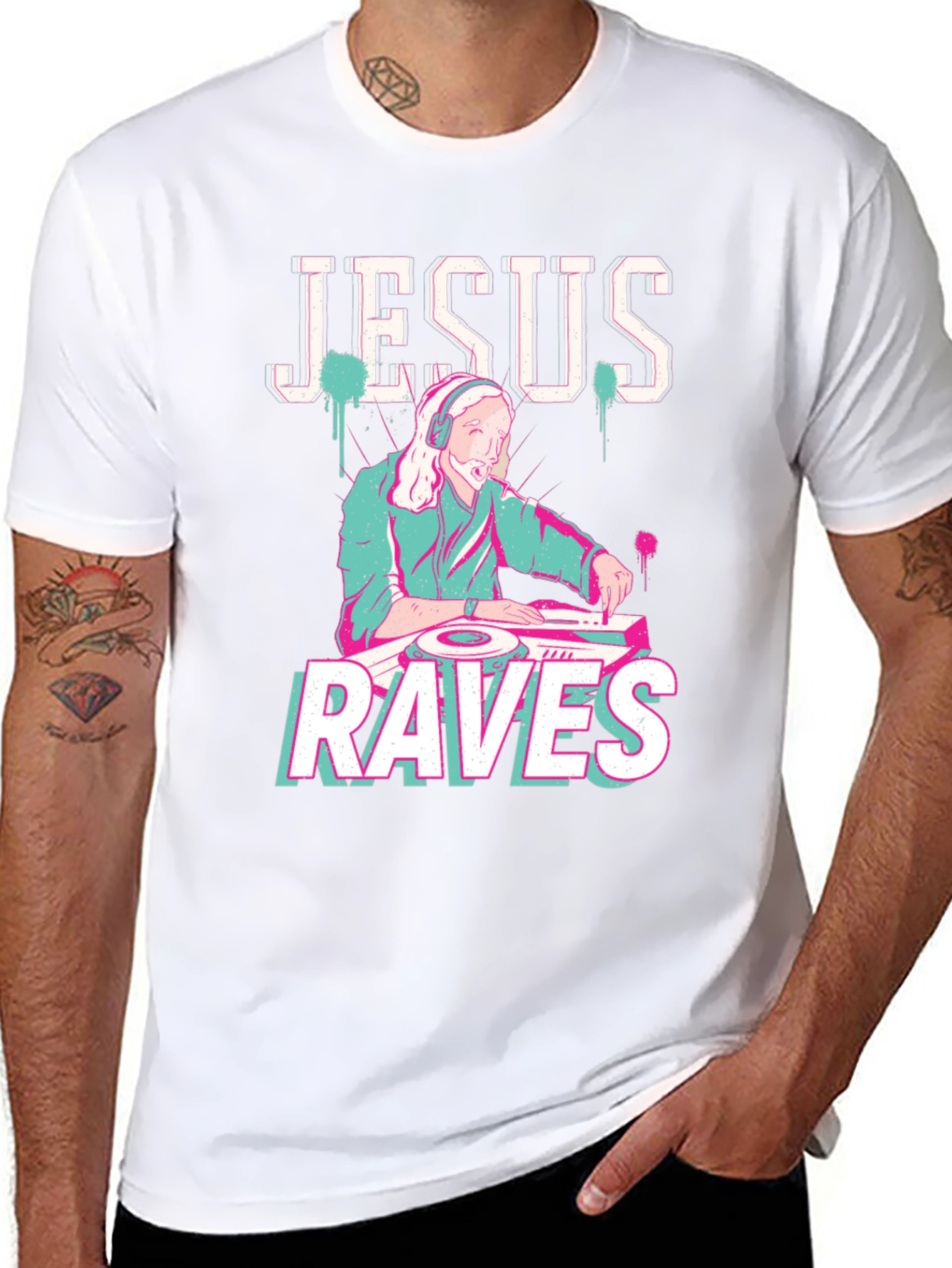 Jesus Raves Black T-Shirt - DJ Graphic Tee