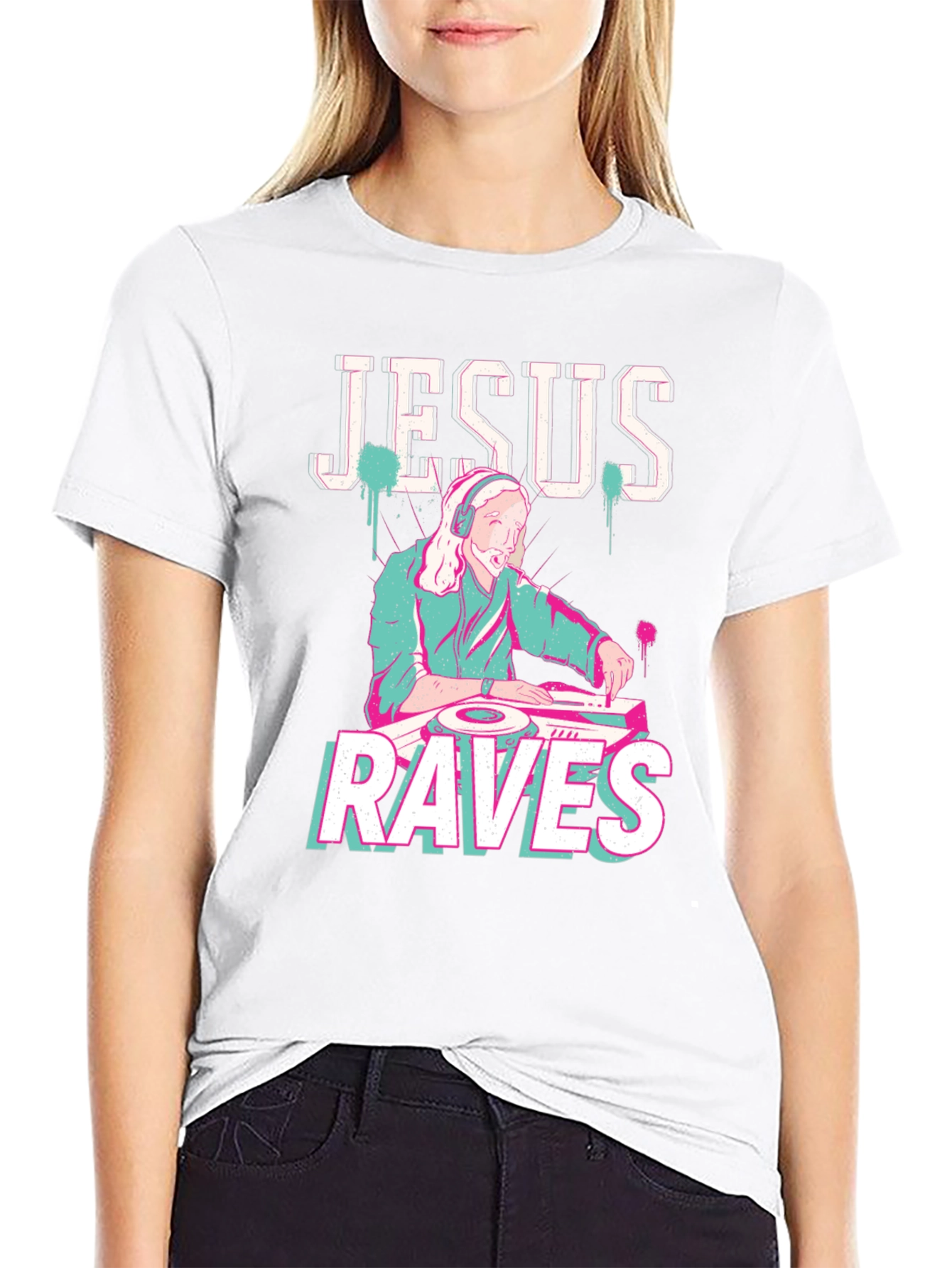 Jesus Raves Black T-Shirt - DJ Graphic Tee