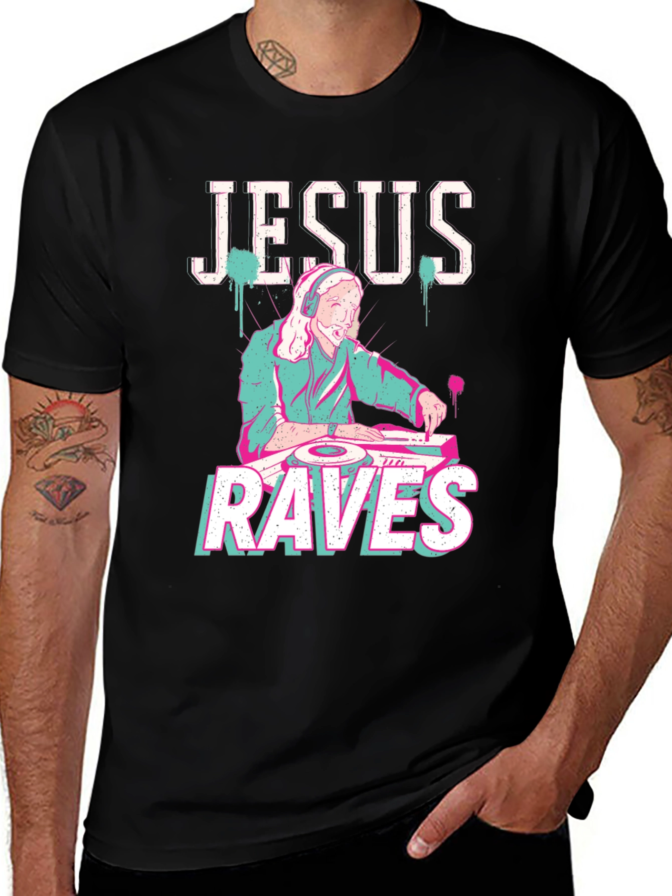Jesus Raves Black T-Shirt - DJ Graphic Tee