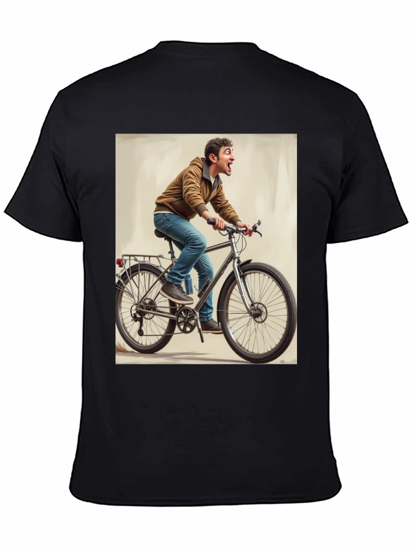 Funny Man on Bike Graphic Tee - Black