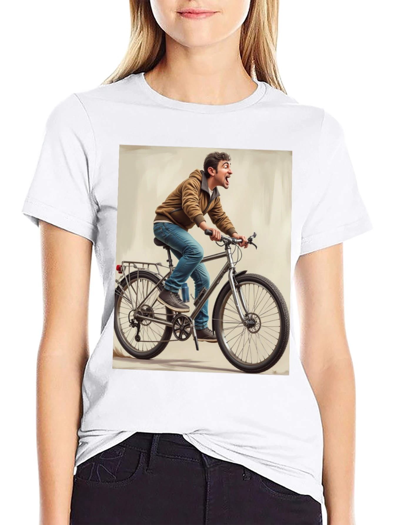 Funny Man on Bike Graphic Tee - Black