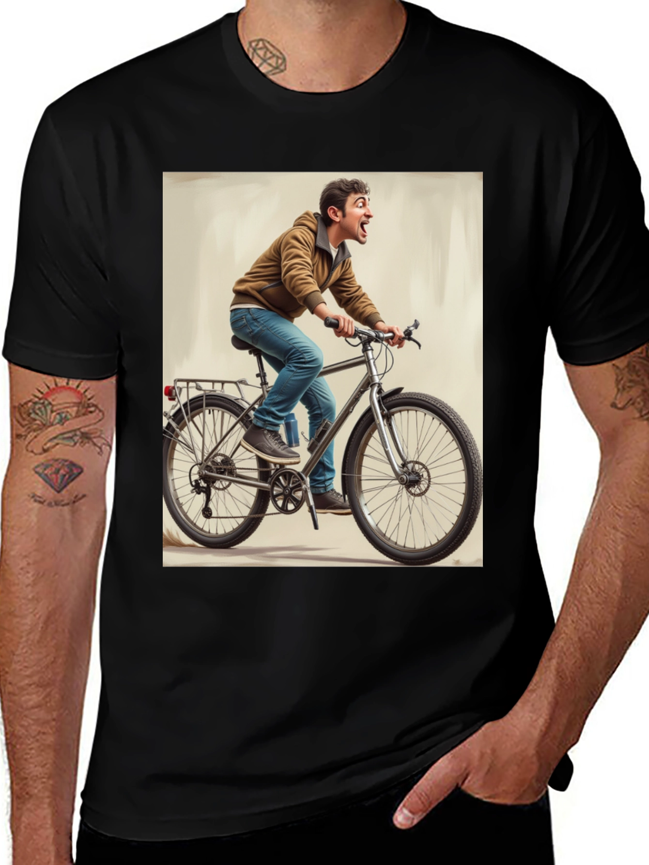 Funny Man on Bike Graphic Tee - Black