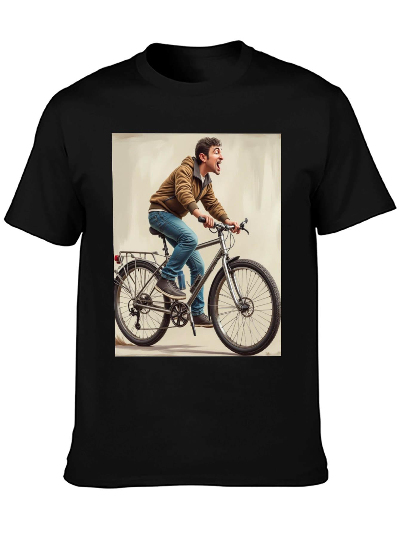 Funny Man on Bike Graphic Tee - Black