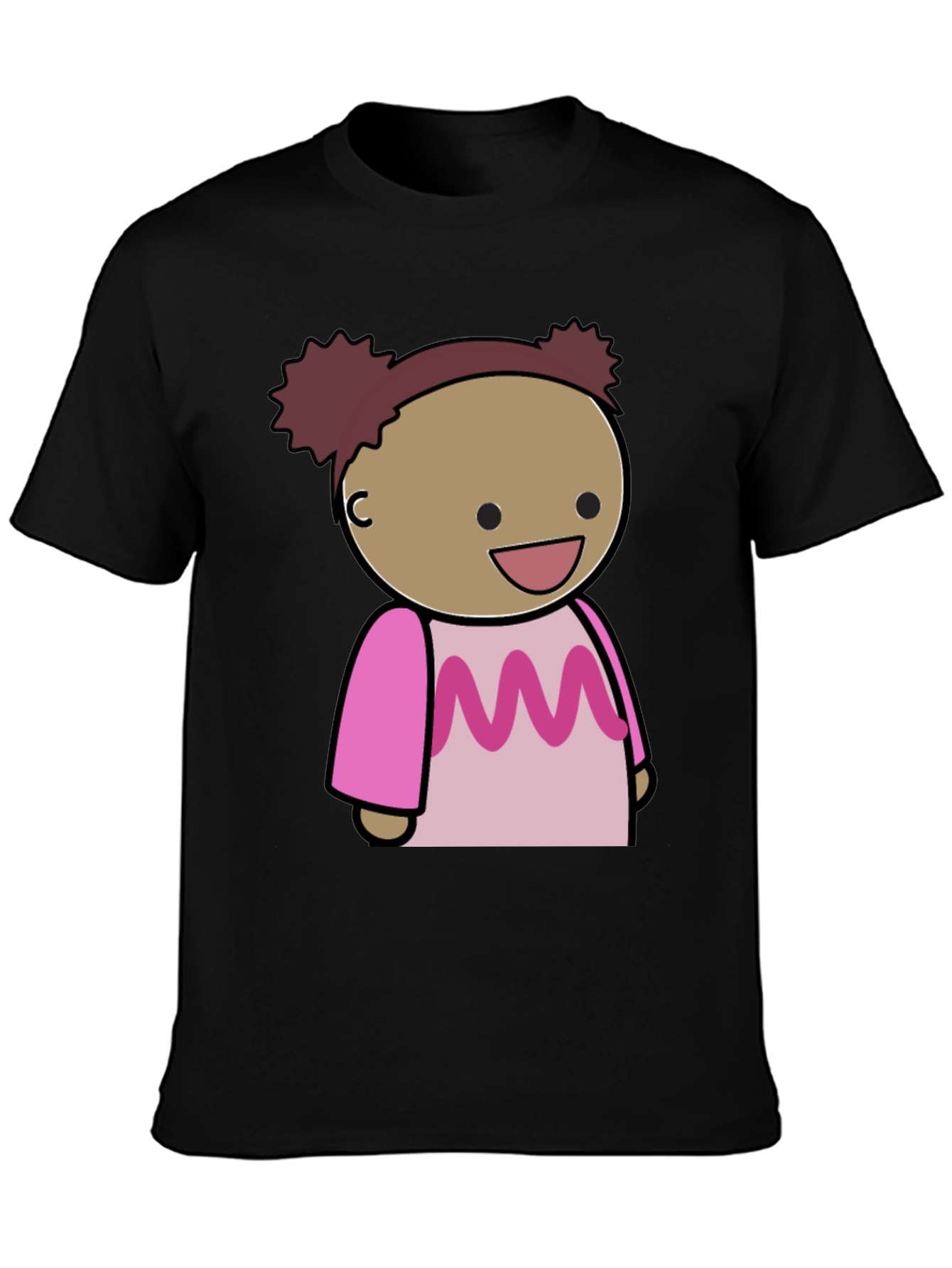 Cartoon Character Graphic Tee - Black Cotton Blend